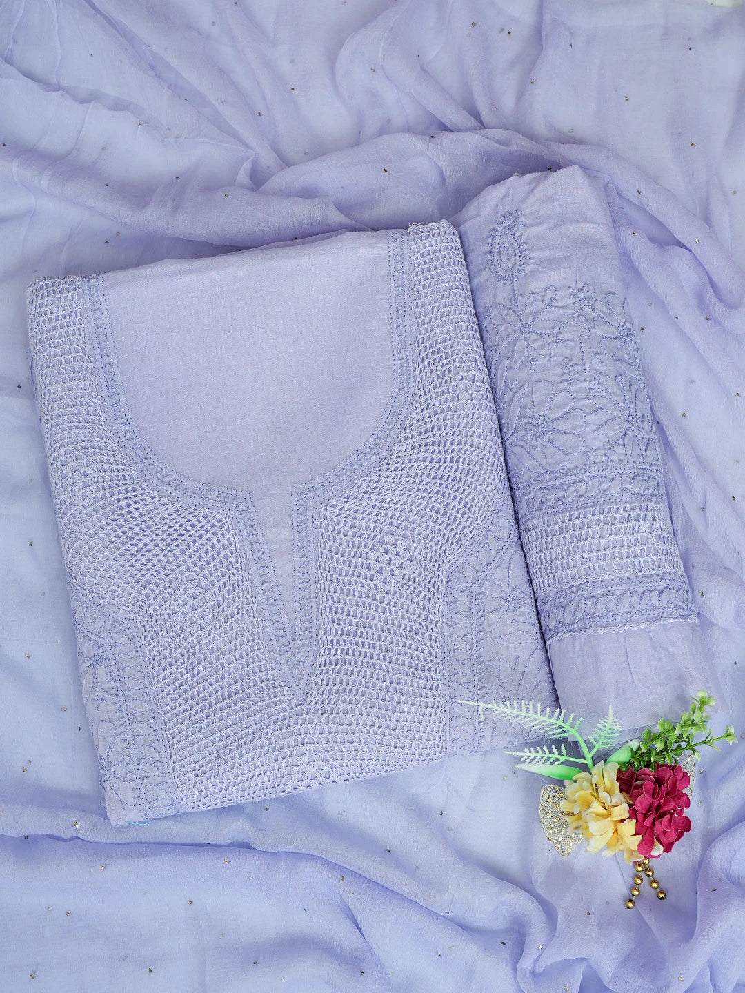 Ada Hand Embroidered Mauve Cotton Lucknowi Chikankari Unstitched Suit Piece With Mukaish Work 01A839590