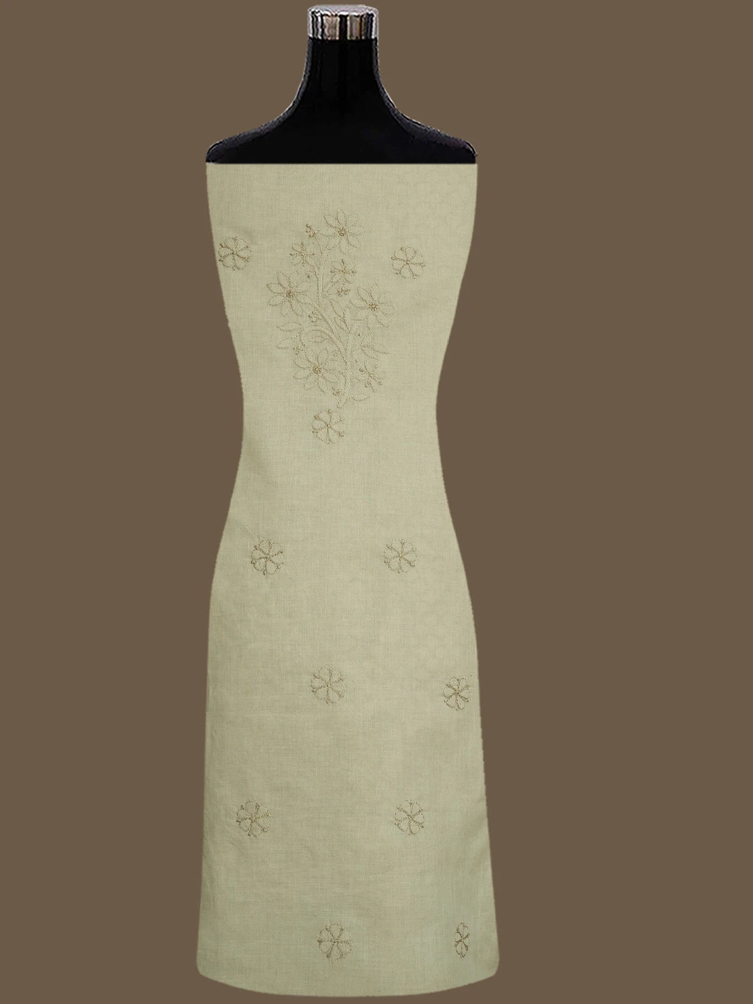 Ada Hand Embroidered Sand Brown Cotton Lucknowi Chikankari Unstitched Suit Piece With Mukaish Work 01A839485