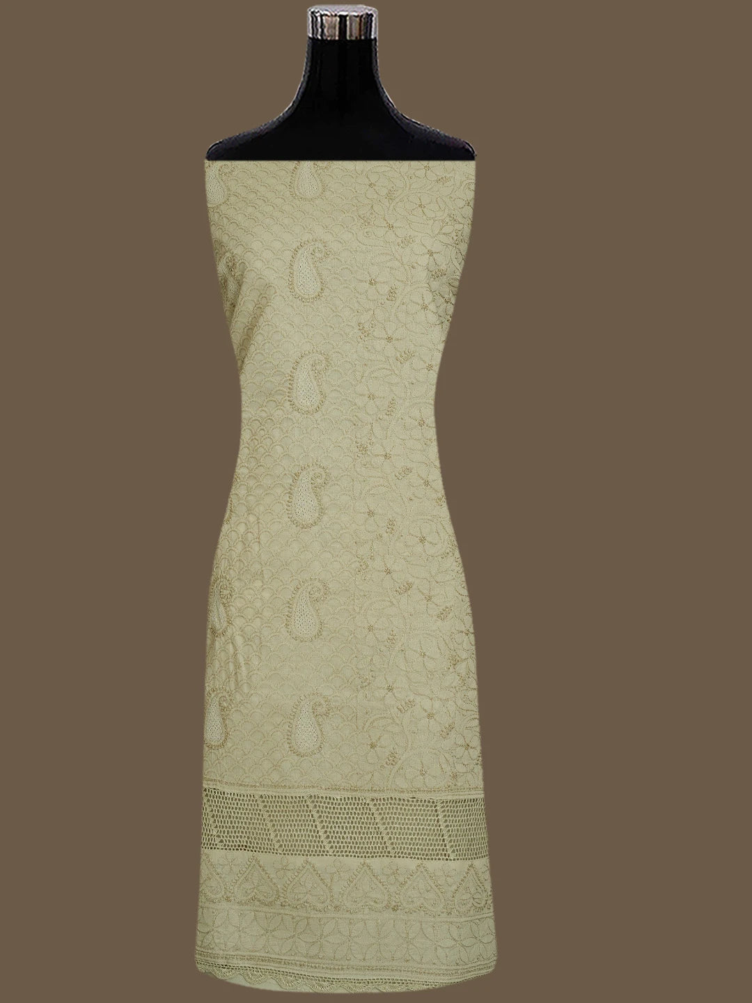 Ada Hand Embroidered Sand Brown Cotton Lucknowi Chikankari Unstitched Suit Piece With Mukaish Work 01A839485