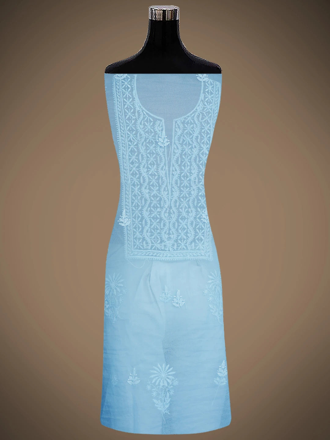 Ada Hand Embroidered Sky Blue Organza Lucknowi Chikankari Unstitched Kurta Dupatta Set 01A802349