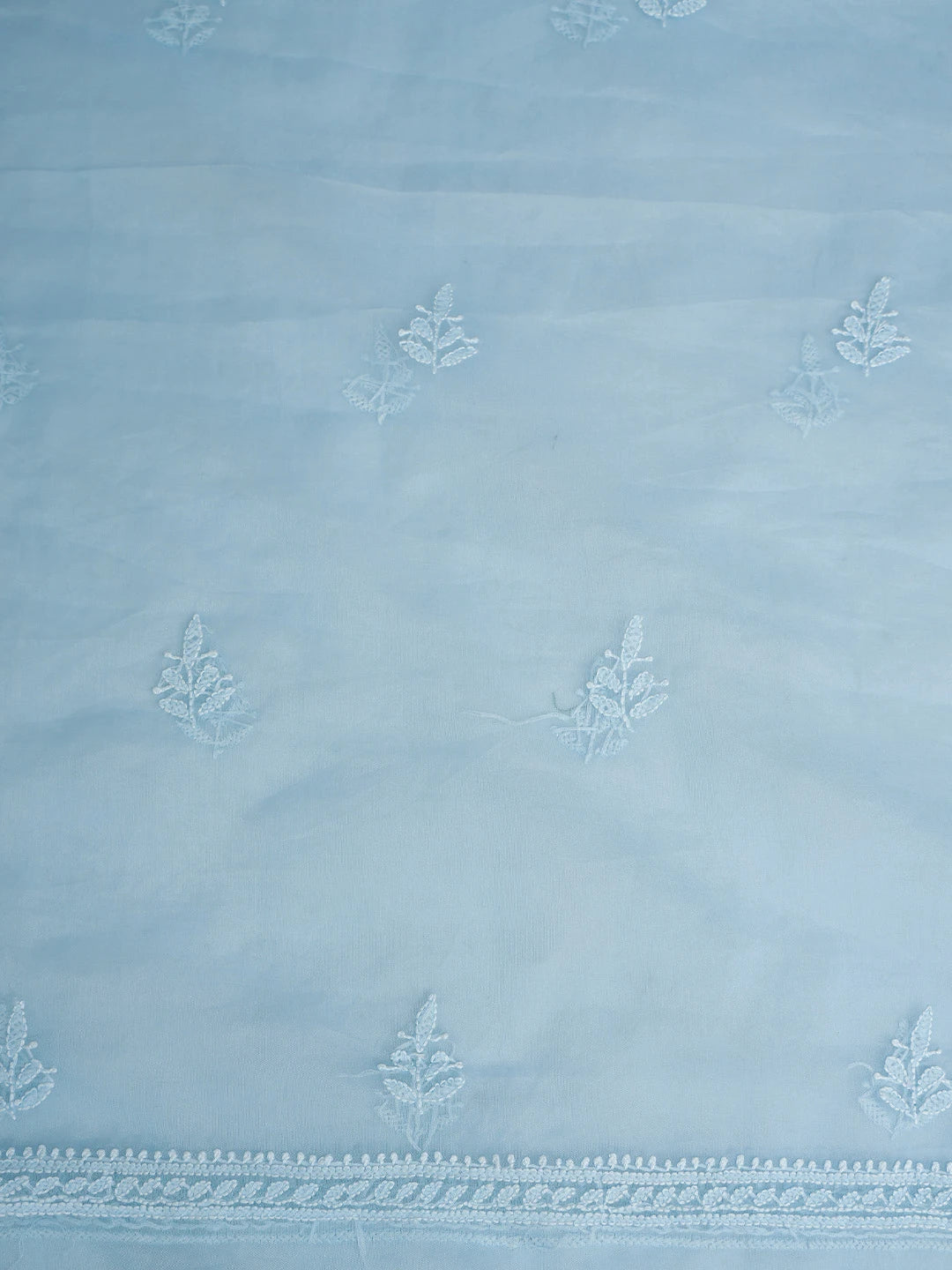 Ada Hand Embroidered Sky Blue Organza Lucknowi Chikankari Unstitched Kurta Dupatta Set 01A802349