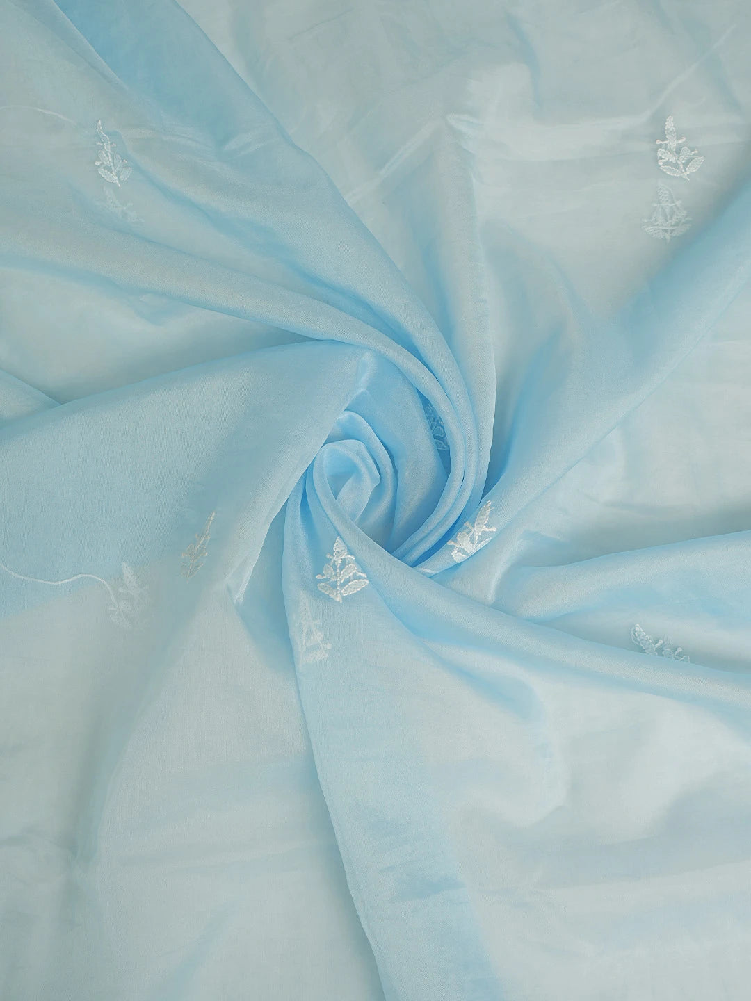 Ada Hand Embroidered Sky Blue Organza Lucknowi Chikankari Unstitched Kurta Dupatta Set 01A802349