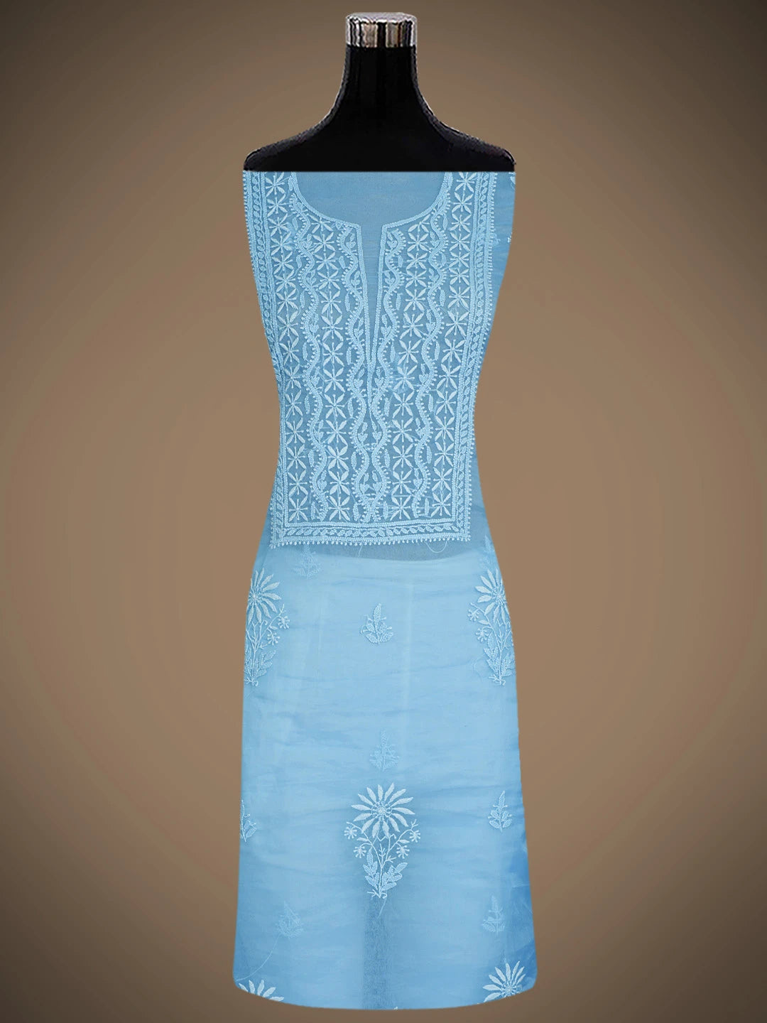 Ada Hand Embroidered Sky Blue Organza Lucknowi Chikankari Unstitched Kurta Dupatta Set 01A802349