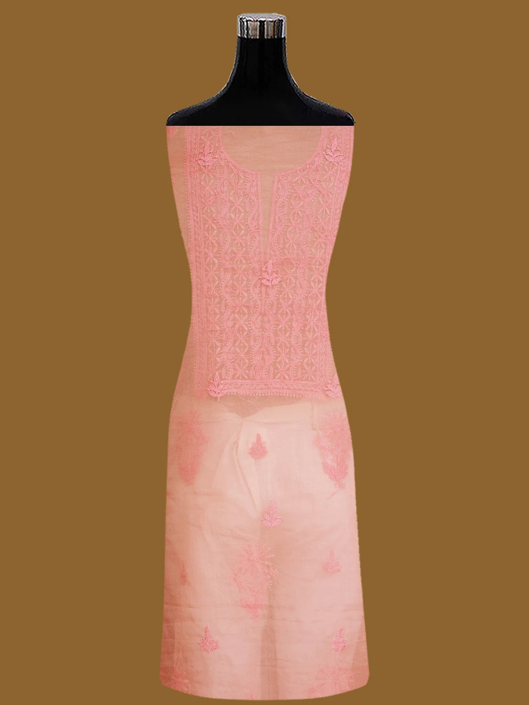 Ada Hand Embroidered Peach Orange Organza Lucknowi Chikankari Unstitched Kurta Dupatta Set 01A802350