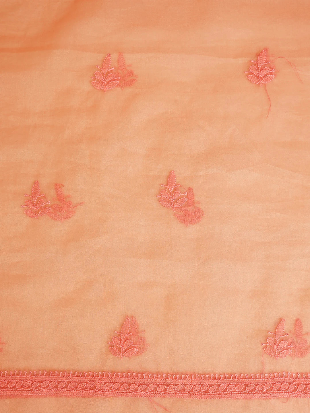 Ada Hand Embroidered Peach Orange Organza Lucknowi Chikankari Unstitched Kurta Dupatta Set 01A802350