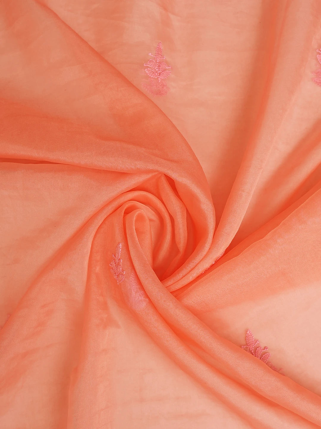 Ada Hand Embroidered Peach Orange Organza Lucknowi Chikankari Unstitched Kurta Dupatta Set 01A802350