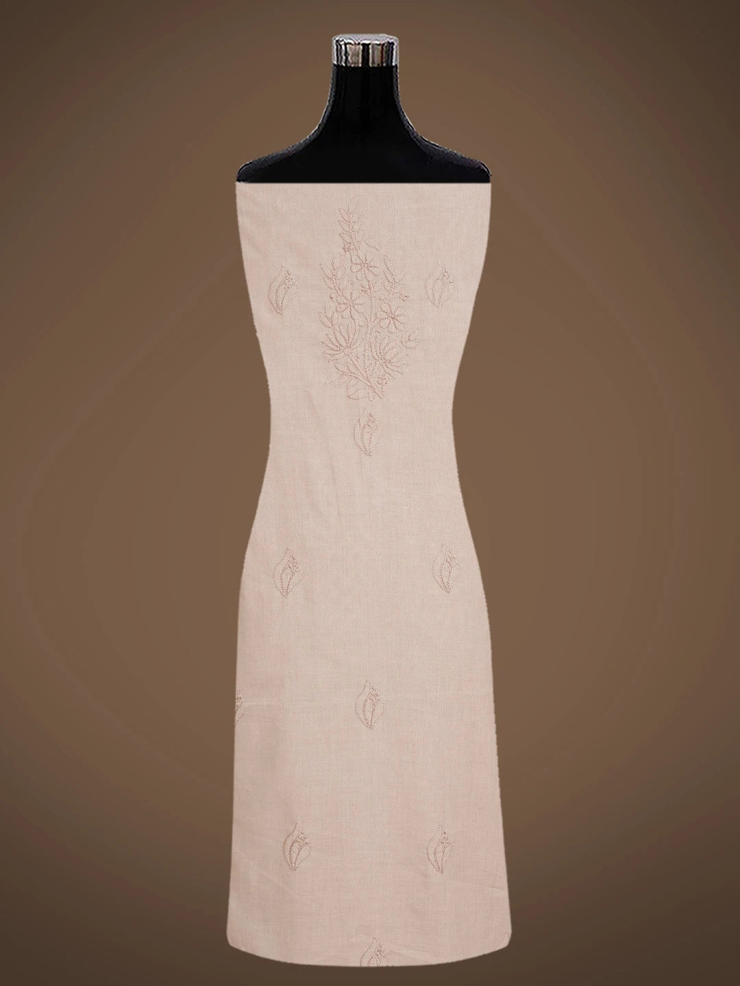 Ada Hand Embroidered Pastel Chocolate Brown Cotton Lucknowi Chikankari Unstitched Suit Piece With Mukaish Work 01A839478