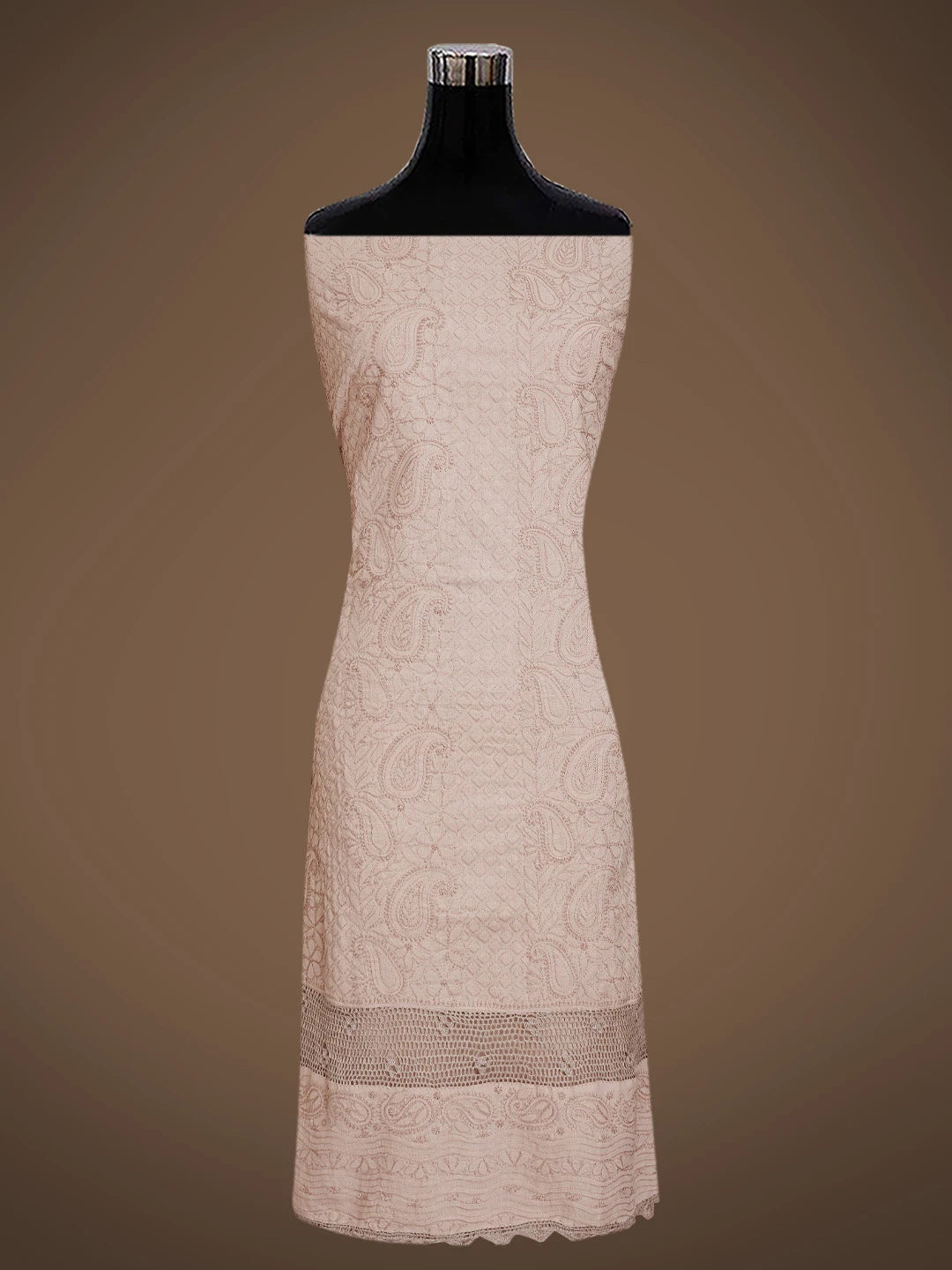 Ada Hand Embroidered Pastel Chocolate Brown Cotton Lucknowi Chikankari Unstitched Suit Piece With Mukaish Work 01A839478