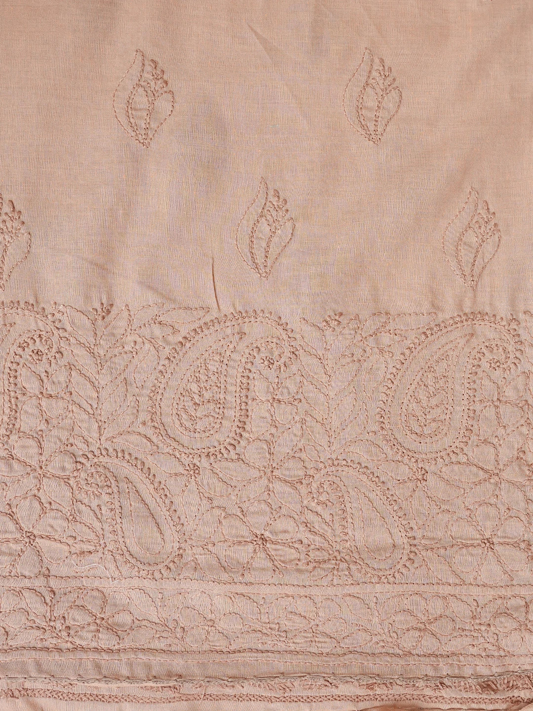 Ada Hand Embroidered Pastel Chocolate Brown Cotton Lucknowi Chikankari Unstitched Suit Piece With Mukaish Work 01A839478