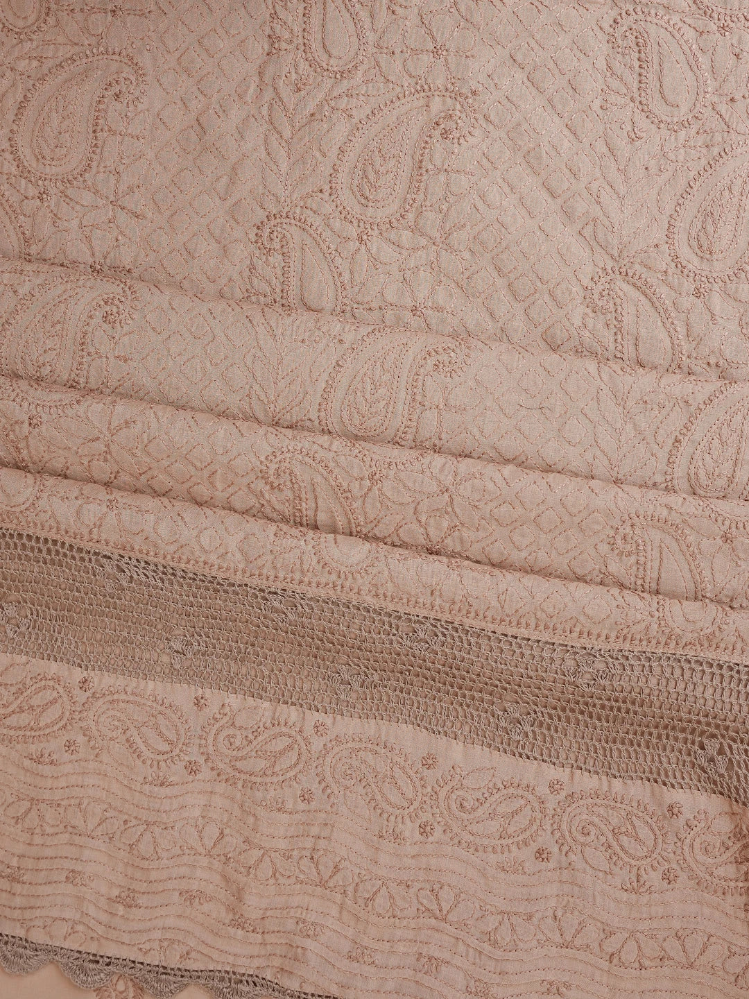 Ada Hand Embroidered Pastel Chocolate Brown Cotton Lucknowi Chikankari Unstitched Suit Piece With Mukaish Work 01A839478