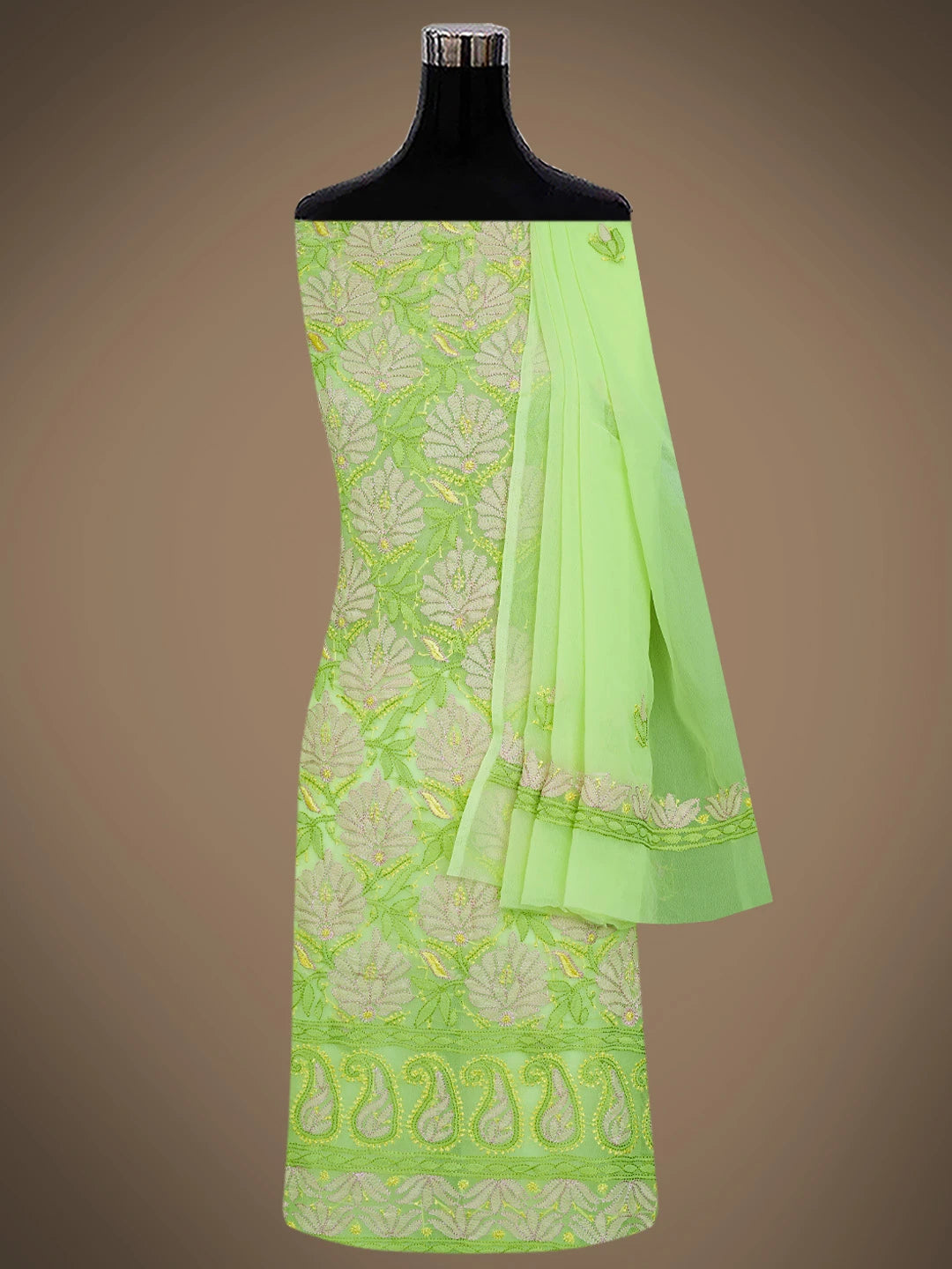 Ada Hand Embroidered Lime Green Georgette Lucknowi Chikankari Unstitched Suit Piece 01A833142