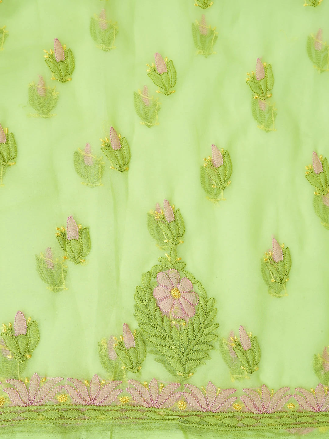 Ada Hand Embroidered Lime Green Georgette Lucknowi Chikankari Unstitched Suit Piece 01A833142