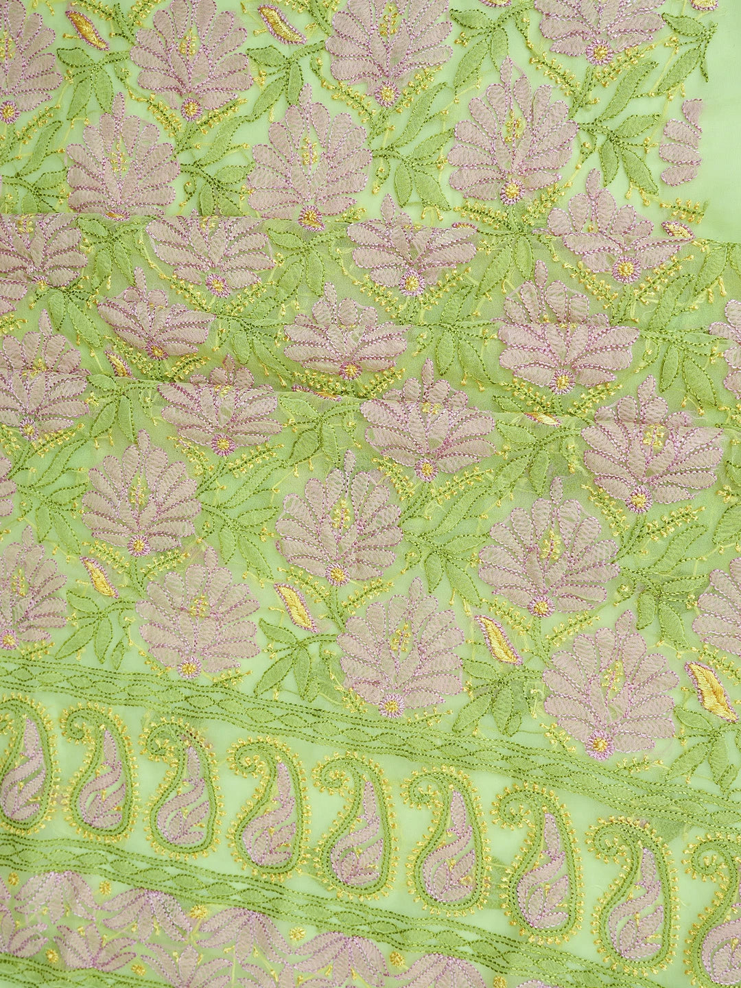 Ada Hand Embroidered Lime Green Georgette Lucknowi Chikankari Unstitched Suit Piece 01A833142
