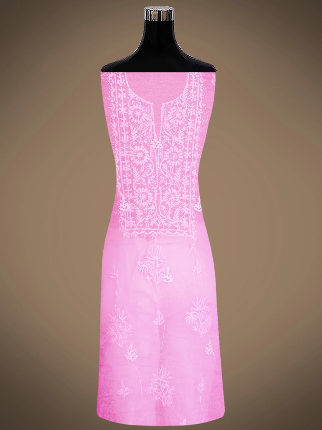 Ada Hand Embroidered Persian Pink Organza Lucknowi Chikankari Unstitched Kurta Dupatta Set 01A802351