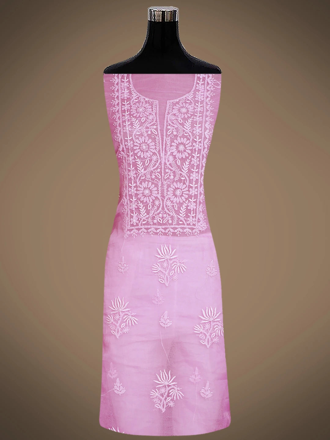 Ada Hand Embroidered Persian Pink Organza Lucknowi Chikankari Unstitched Kurta Dupatta Set 01A802351