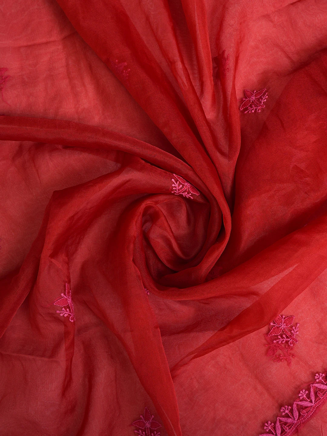 Ada Hand Embroidered Red Organza Lucknowi Chikankari Unstitched Kurta Dupatta Set 01A778457