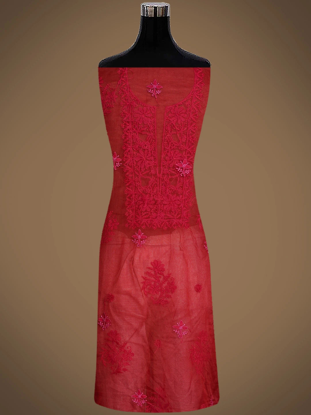 Ada Hand Embroidered Red Organza Lucknowi Chikankari Unstitched Kurta Dupatta Set 01A778457