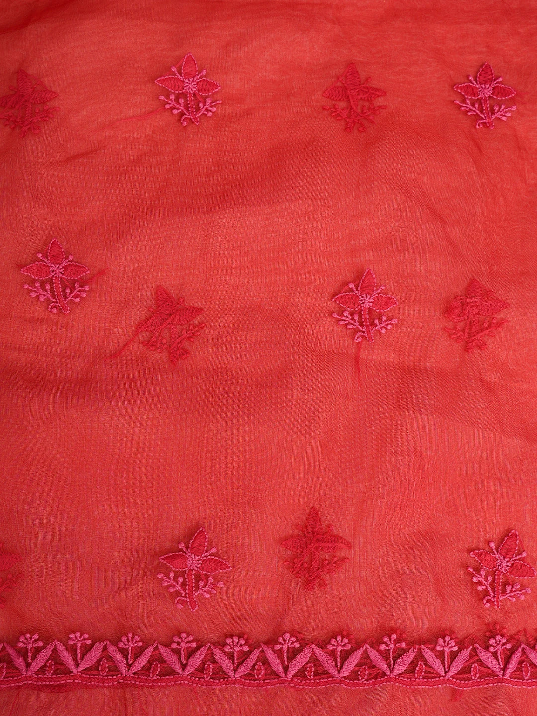 Ada Hand Embroidered Red Organza Lucknowi Chikankari Unstitched Kurta Dupatta Set 01A778457