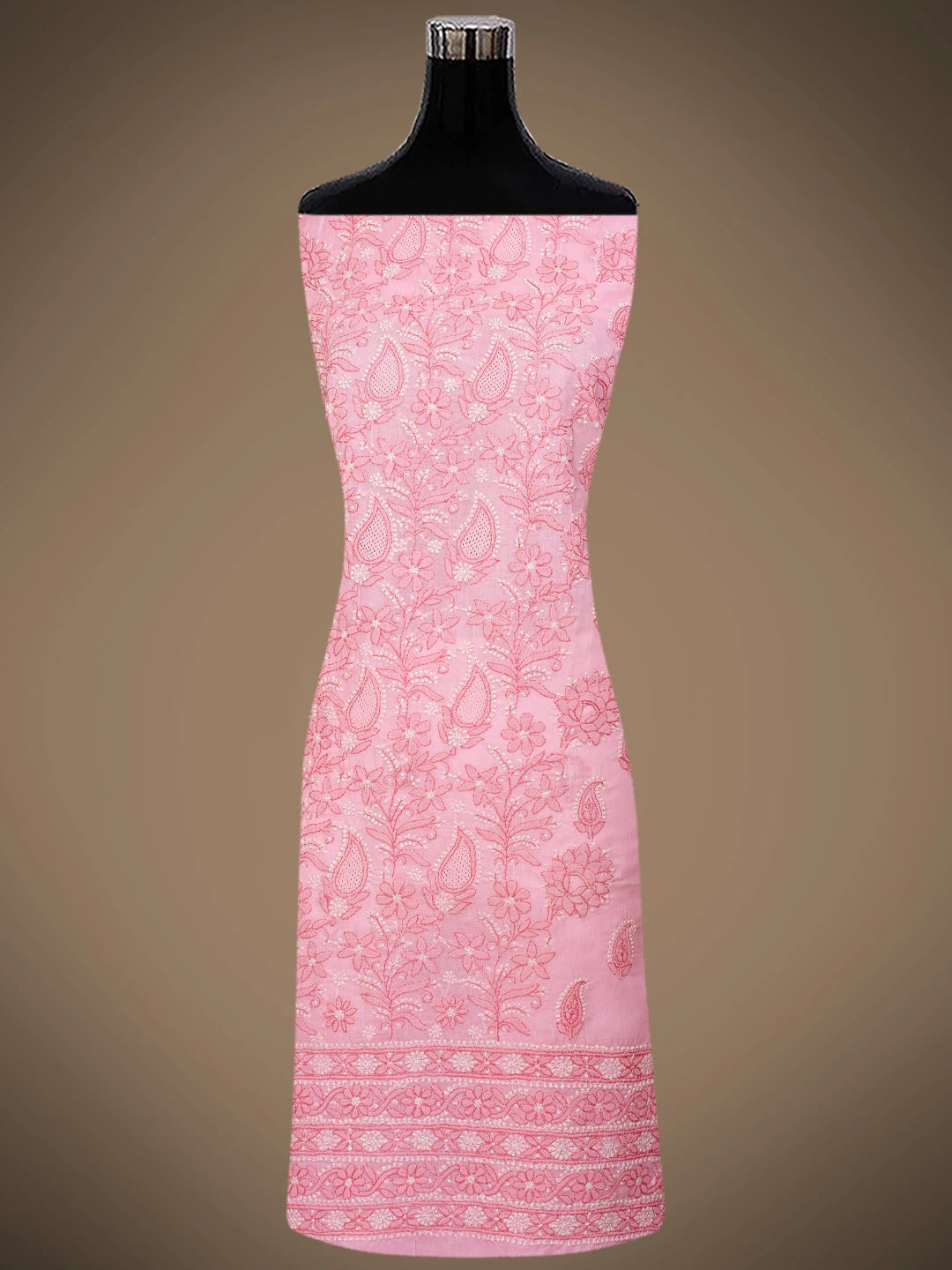 Ada Hand Embroidered Pink Cotton Lucknowi Chikankari Unstitched Suit Piece With Mukaish Work 01A839722