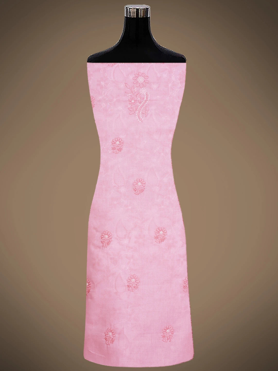 Ada Hand Embroidered Pink Cotton Lucknowi Chikankari Unstitched Suit Piece With Mukaish Work 01A839722