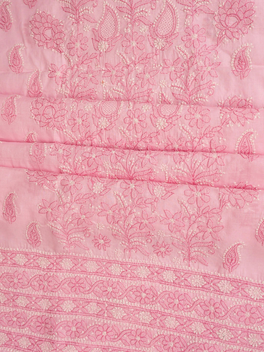 Ada Hand Embroidered Pink Cotton Lucknowi Chikankari Unstitched Suit Piece With Mukaish Work 01A839722