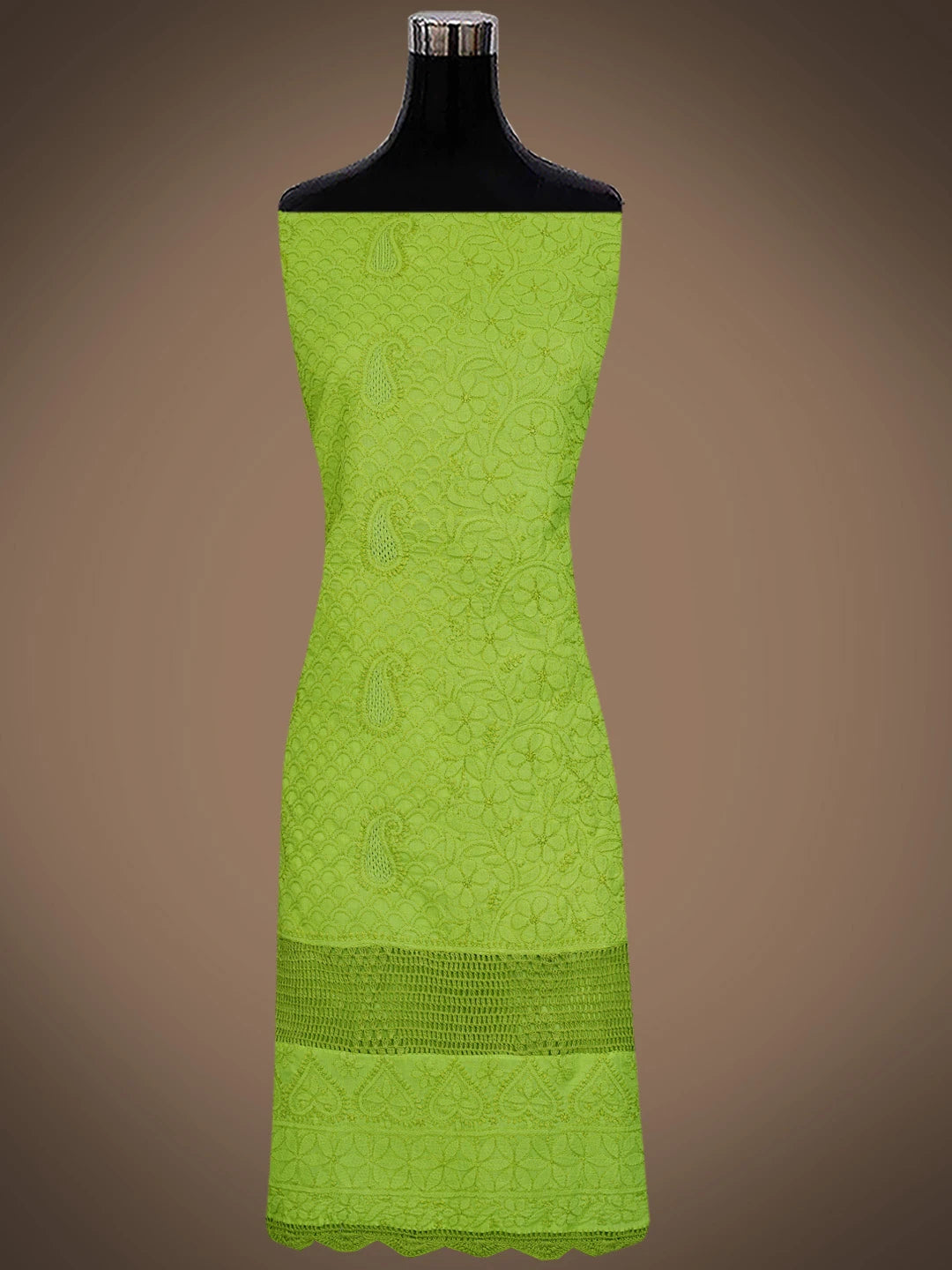 Ada Hand Embroidered Green Cotton Lucknowi Chikankari Unstitched Suit Piece With Mukaish Work 01A839494