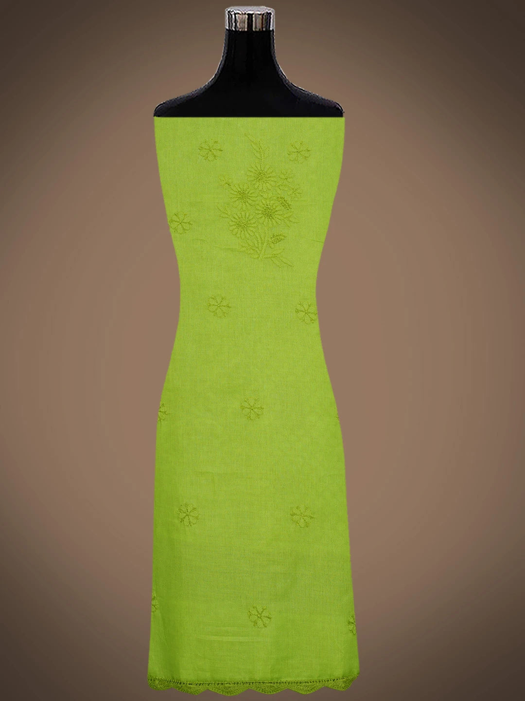 Ada Hand Embroidered Green Cotton Lucknowi Chikankari Unstitched Suit Piece With Mukaish Work 01A839494