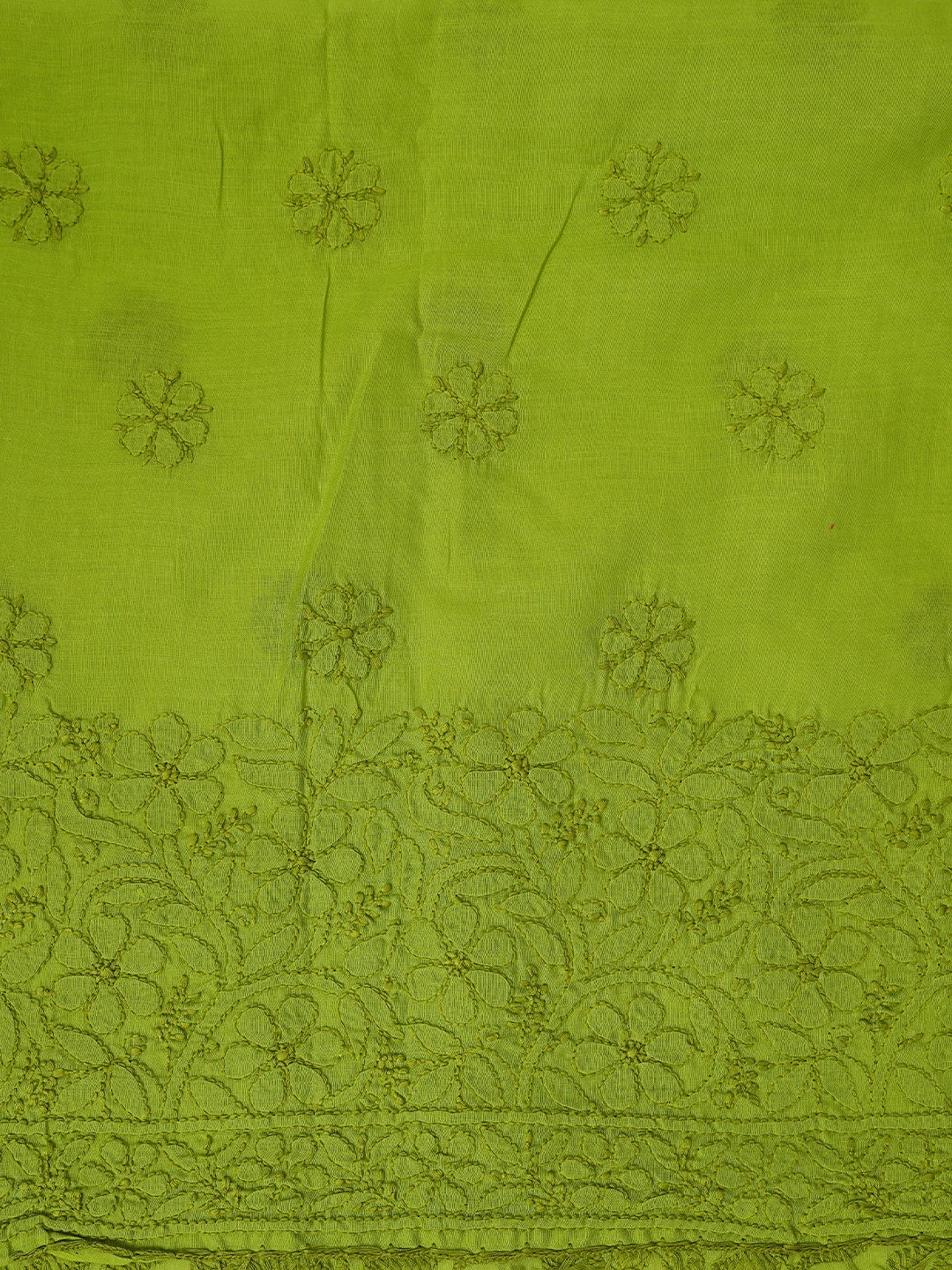 Ada Hand Embroidered Green Cotton Lucknowi Chikankari Unstitched Suit Piece With Mukaish Work 01A839494