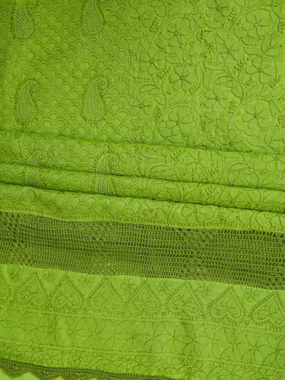 Ada Hand Embroidered Green Cotton Lucknowi Chikankari Unstitched Suit Piece With Mukaish Work 01A839494