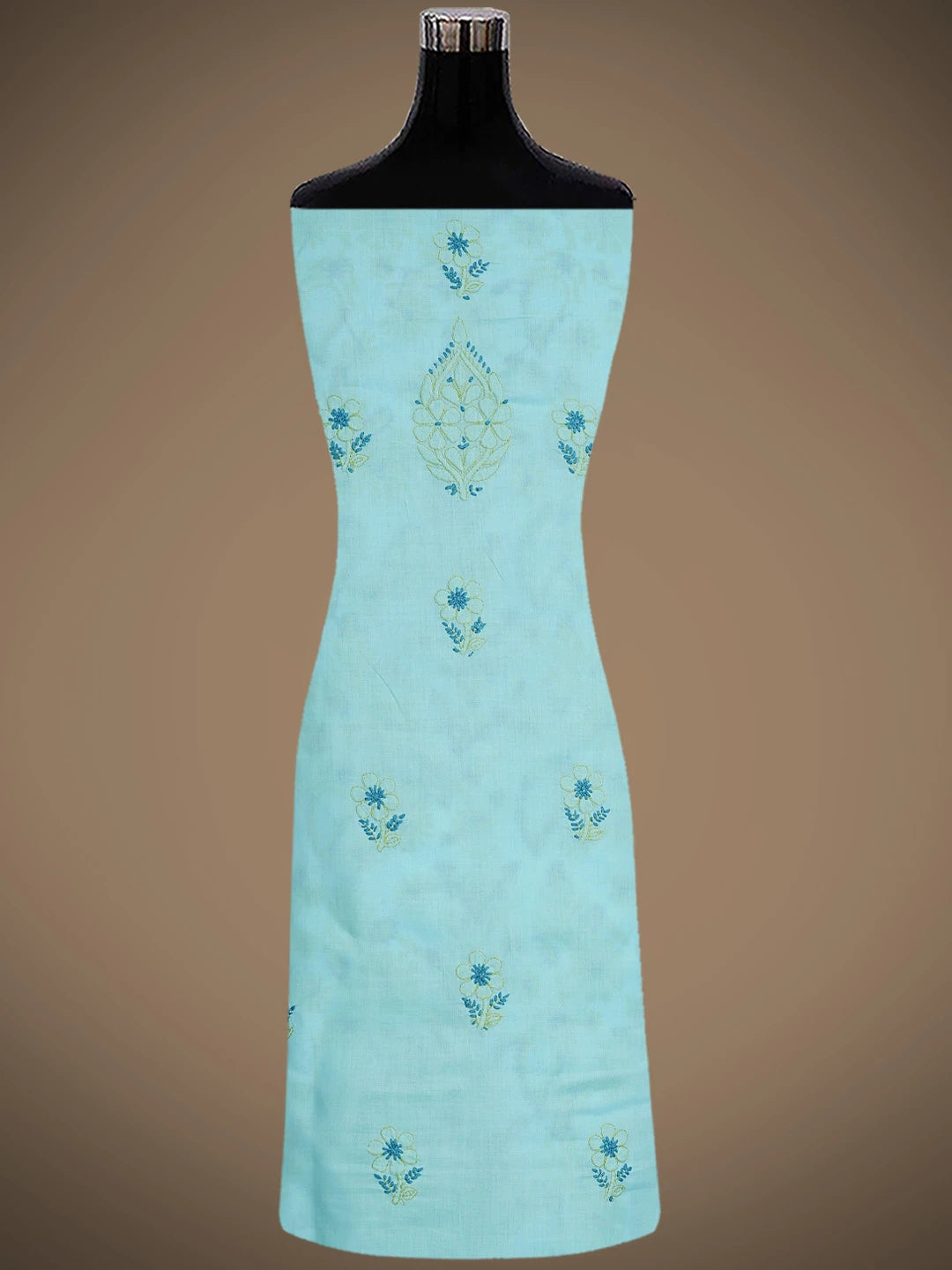 Ada Hand Embroidered Electric Blue Cotton Lucknowi Chikankari Unstitched Suit Piece With Mukaish Work 01A839709