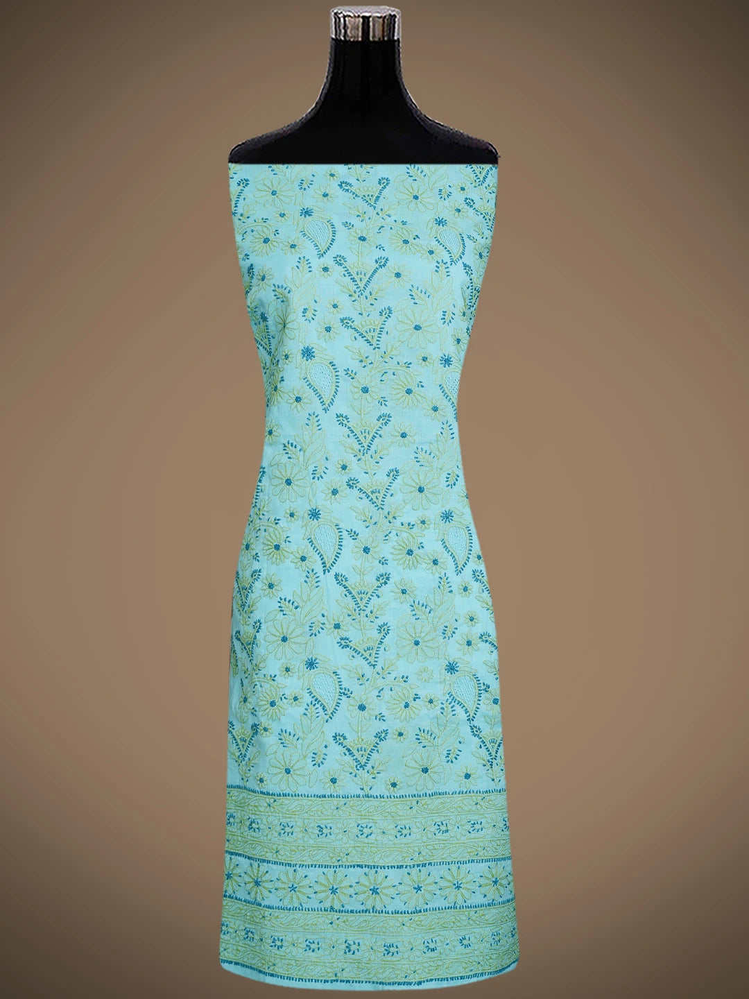 Ada Hand Embroidered Electric Blue Cotton Lucknowi Chikankari Unstitched Suit Piece With Mukaish Work 01A839709