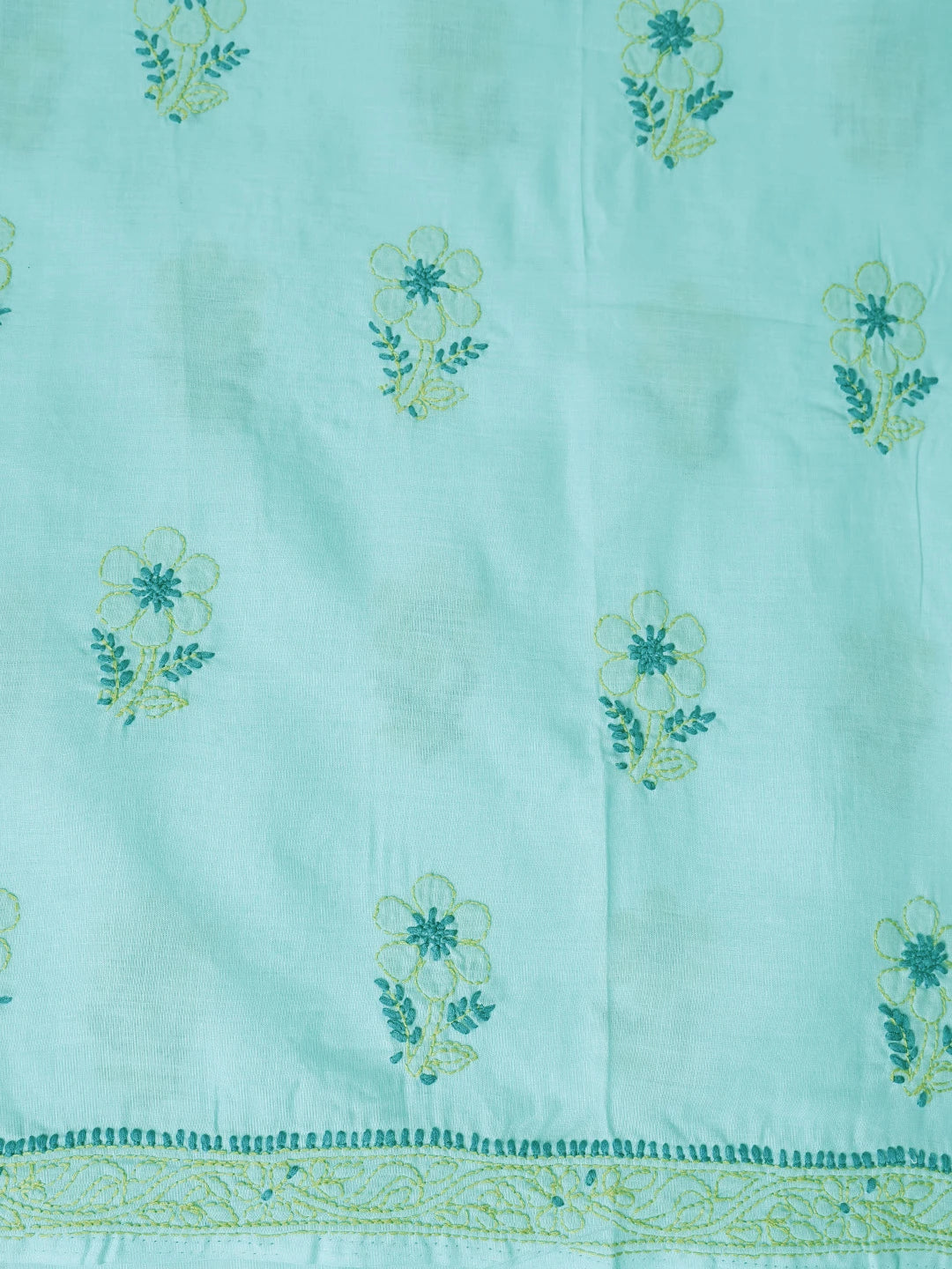 Ada Hand Embroidered Electric Blue Cotton Lucknowi Chikankari Unstitched Suit Piece With Mukaish Work 01A839709