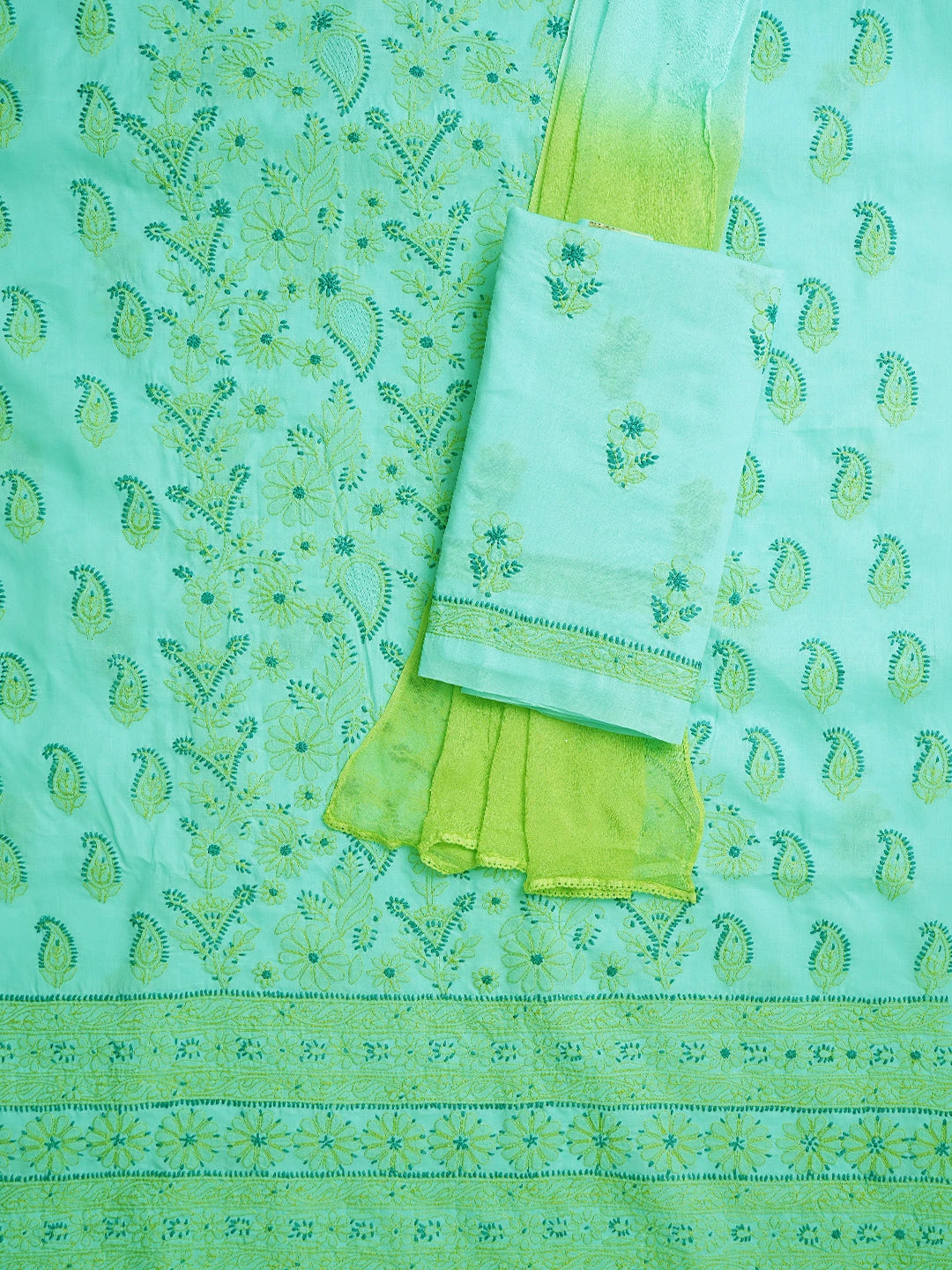 Ada Hand Embroidered Electric Blue Cotton Lucknowi Chikankari Unstitched Suit Piece With Mukaish Work 01A839709