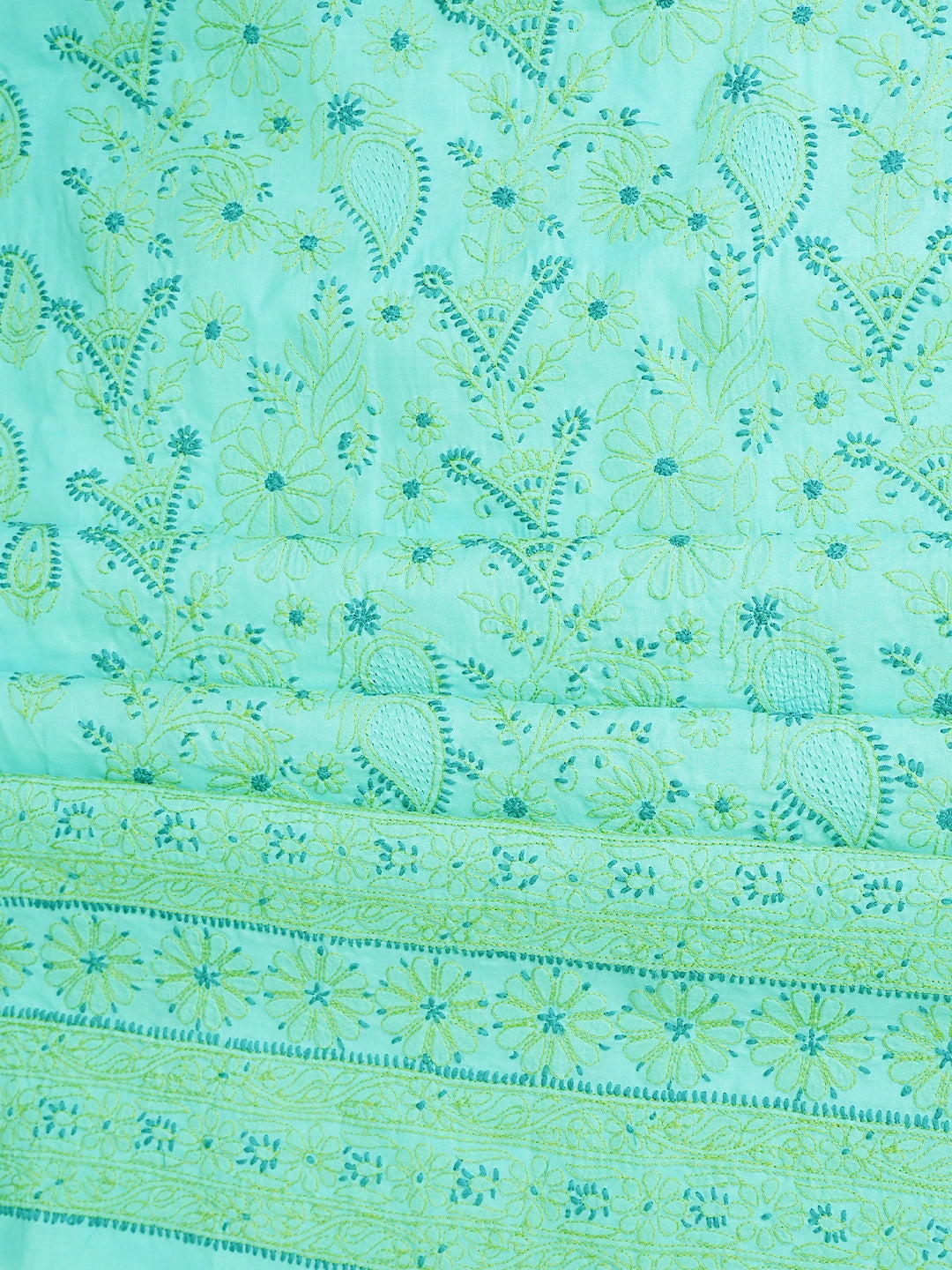 Ada Hand Embroidered Electric Blue Cotton Lucknowi Chikankari Unstitched Suit Piece With Mukaish Work 01A839709