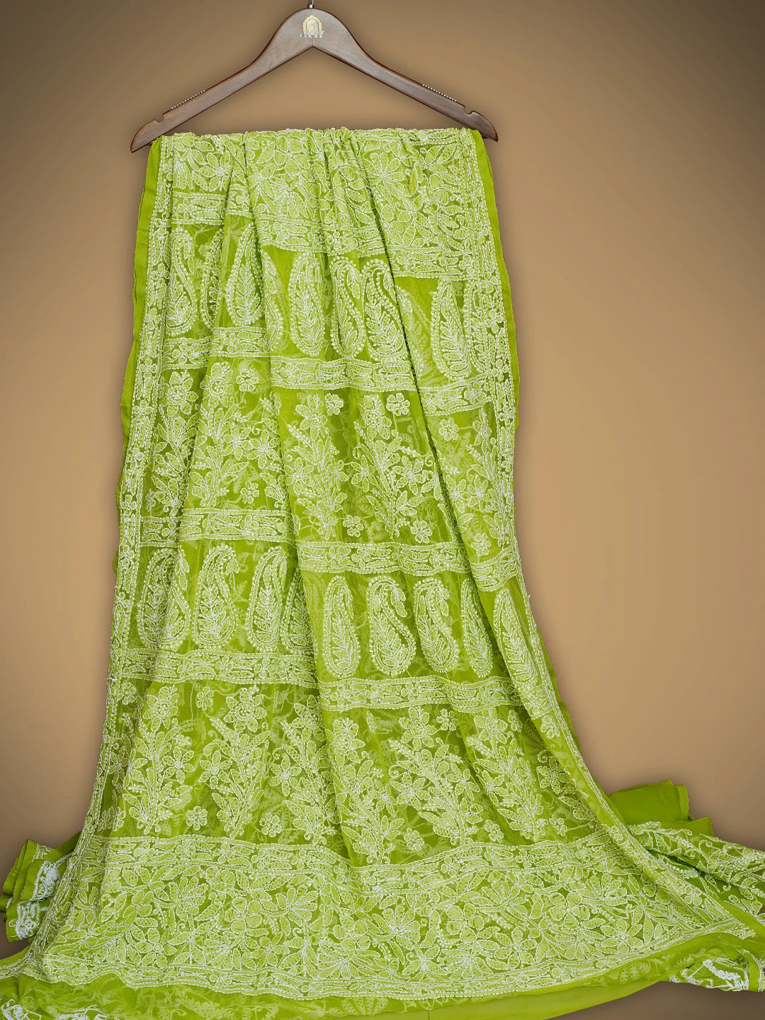 Ada Hand Embroidered Green Georgette Lucknowi Chikankari Saree With Blouse 01A756858