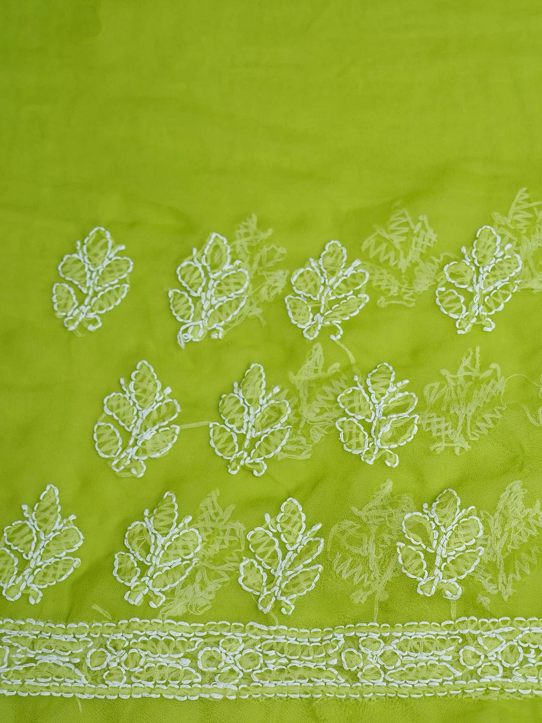 Ada Hand Embroidered Green Georgette Lucknowi Chikankari Saree With Blouse 01A756858