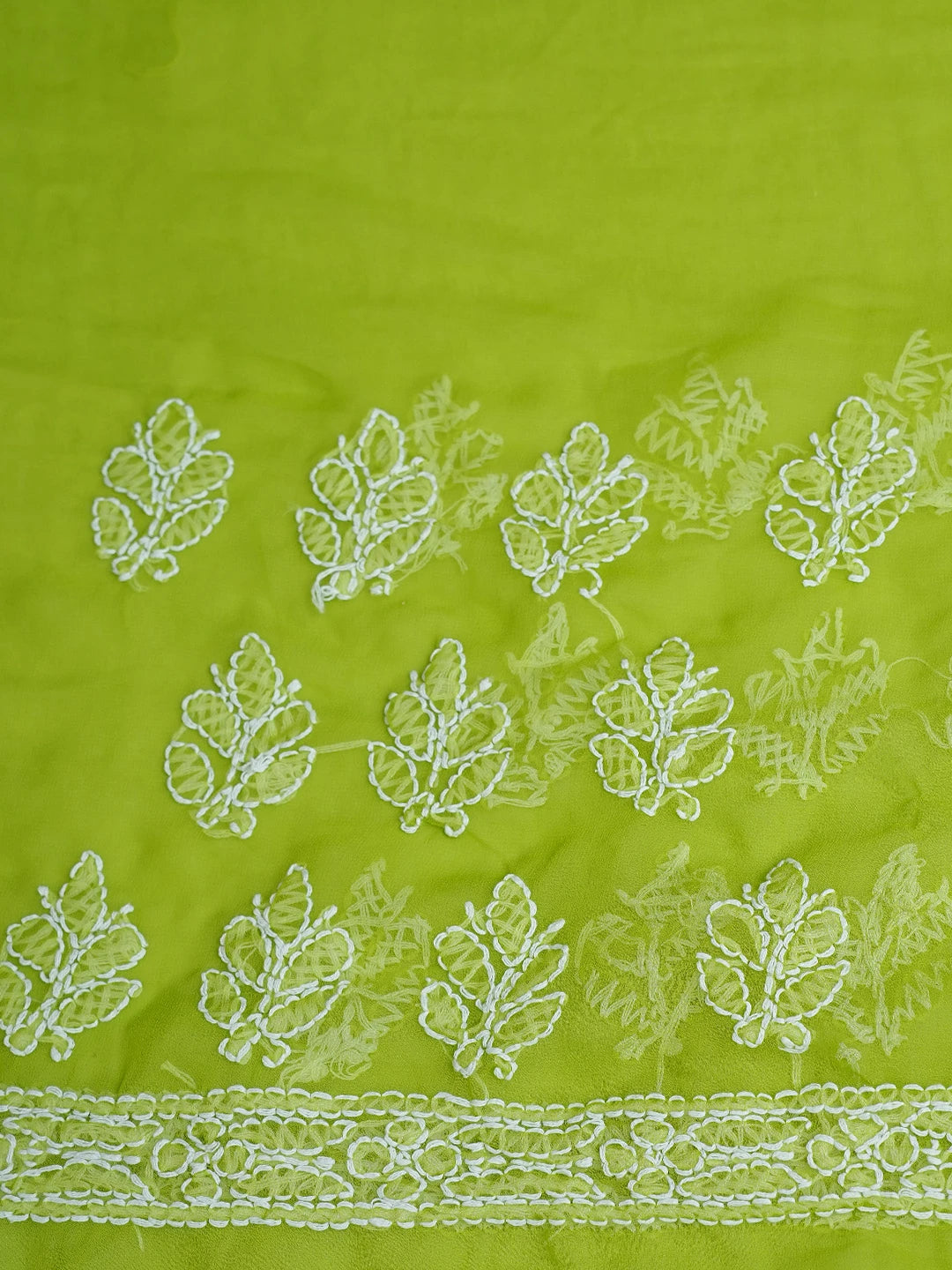 Ada Hand Embroidered Green Georgette Lucknowi Chikankari Saree With Blouse 01A756858