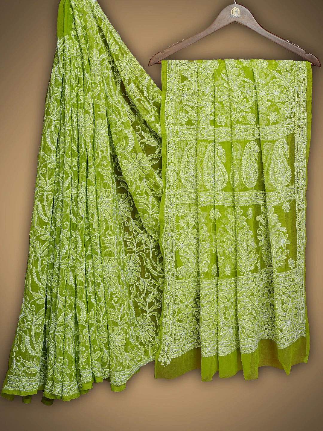 Ada Hand Embroidered Green Georgette Lucknowi Chikankari Saree With Blouse 01A756858