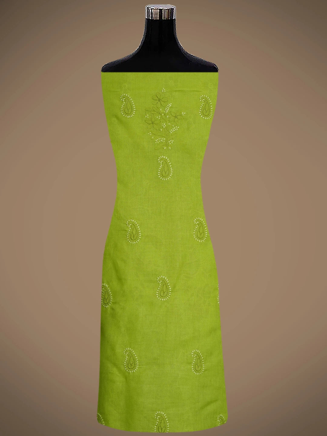 Ada Hand Embroidered Green Cotton Lucknowi Chikankari Unstitched Suit Piece With Mukaish Work 01A839700