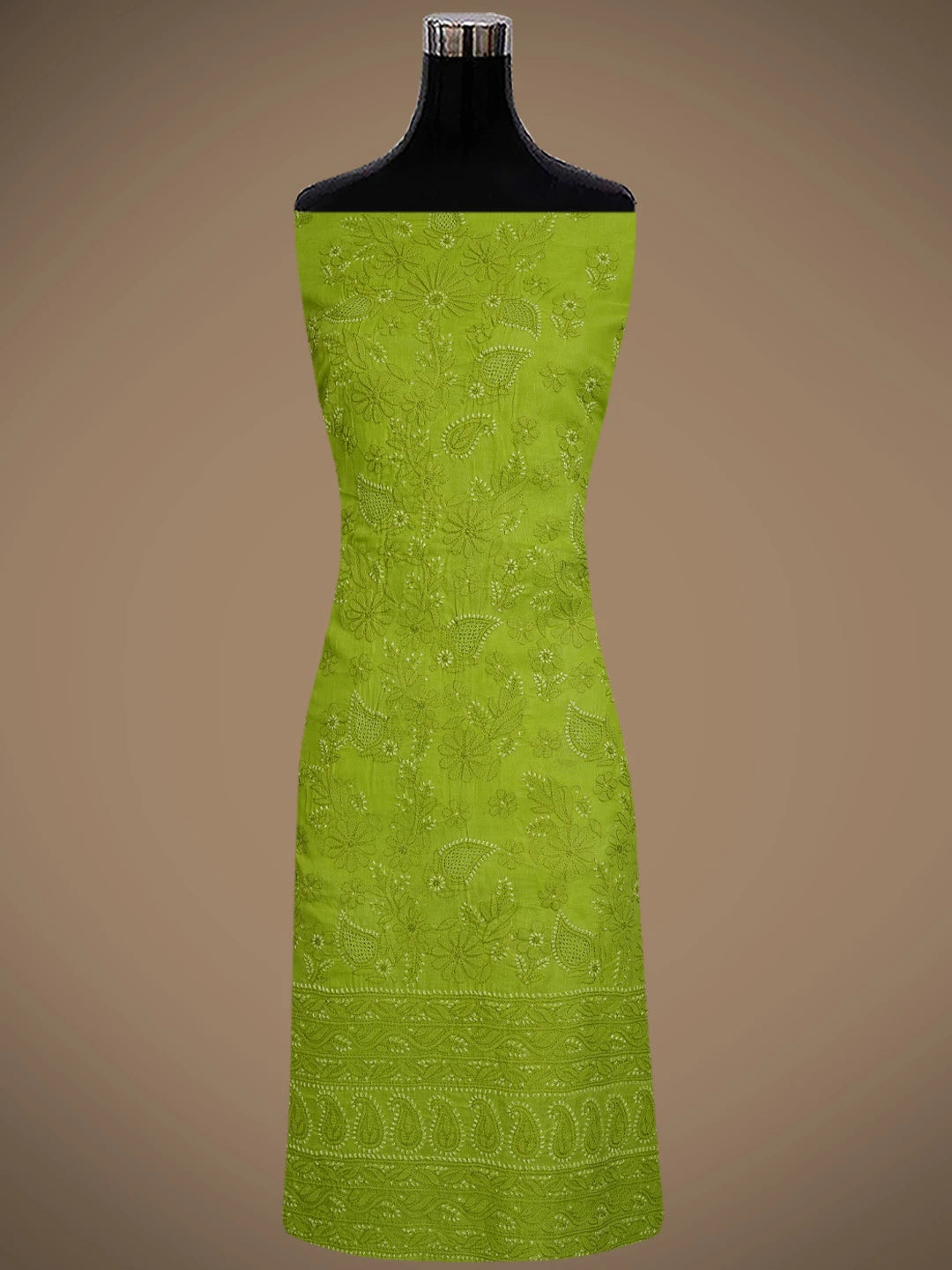 Ada Hand Embroidered Green Cotton Lucknowi Chikankari Unstitched Suit Piece With Mukaish Work 01A839700