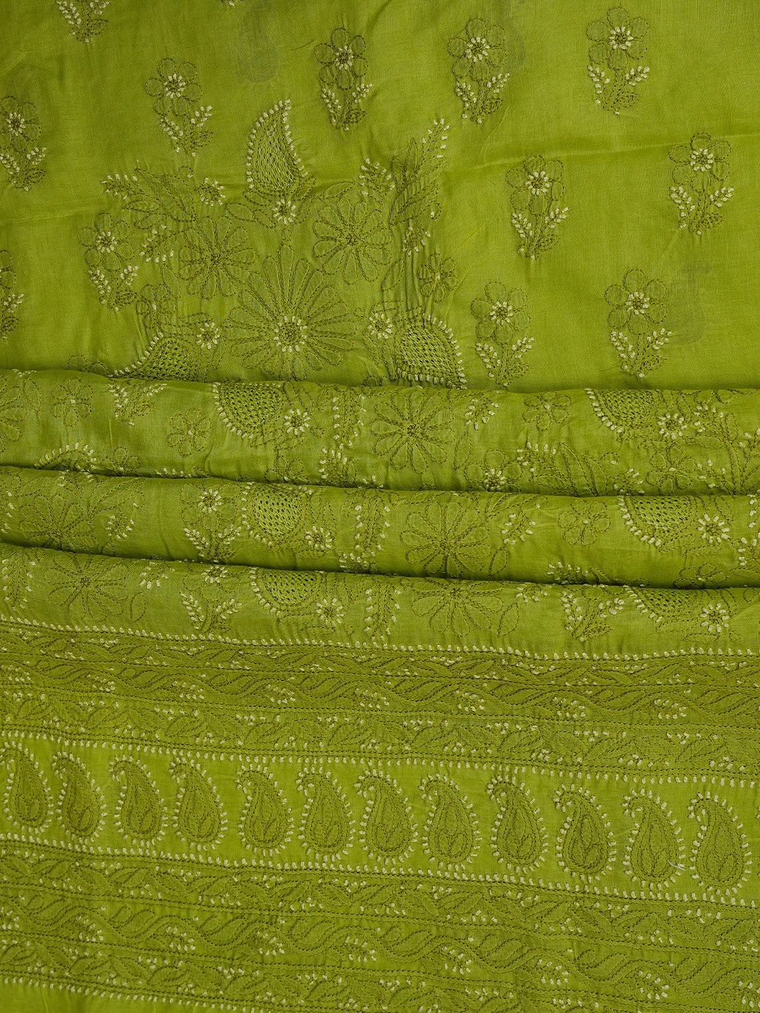 Ada Hand Embroidered Green Cotton Lucknowi Chikankari Unstitched Suit Piece With Mukaish Work 01A839700