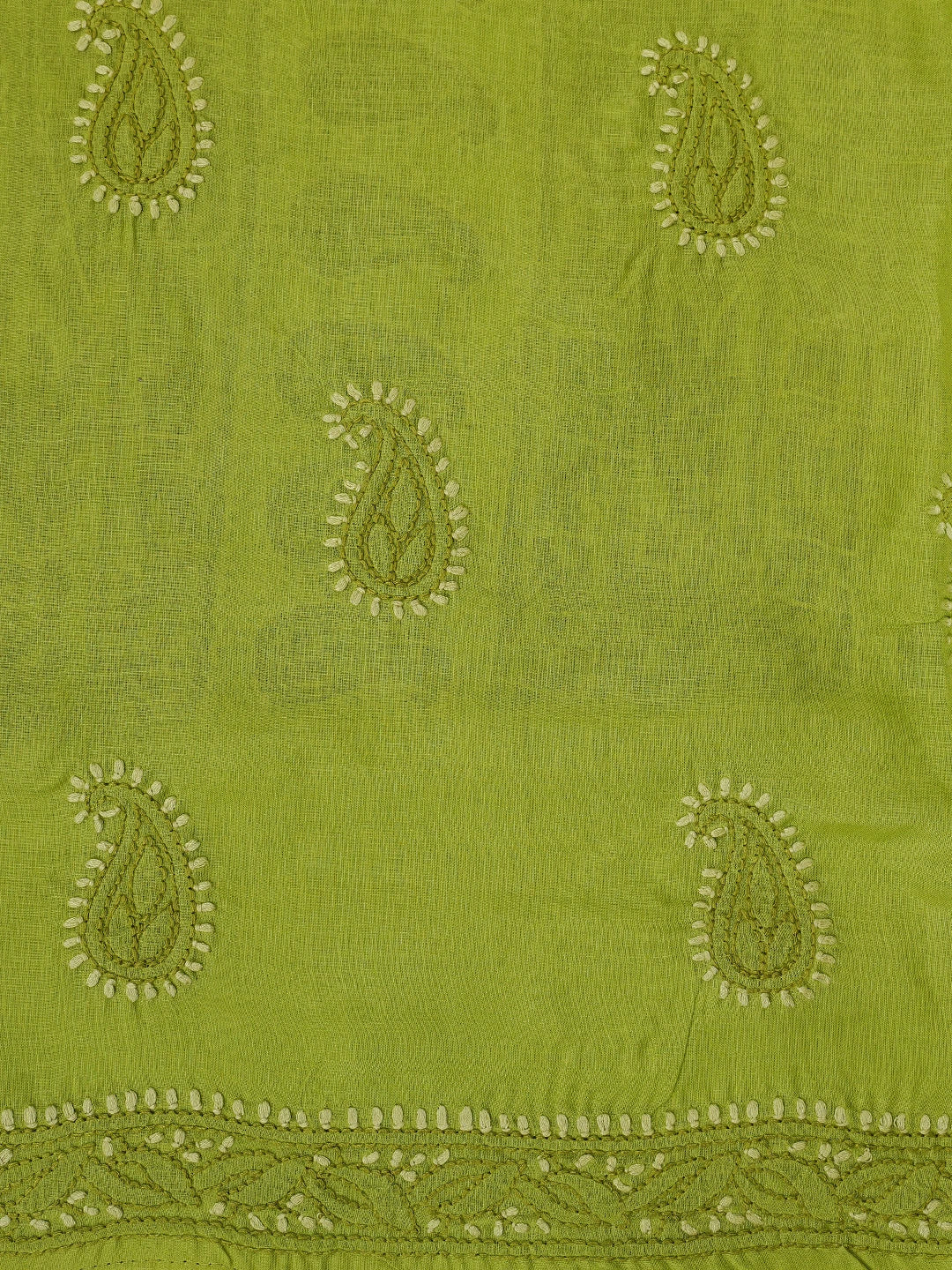 Ada Hand Embroidered Green Cotton Lucknowi Chikankari Unstitched Suit Piece With Mukaish Work 01A839700