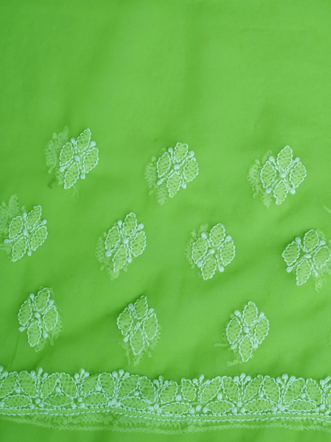 Ada Hand Embroidered Lime Green Georgette Lucknowi Chikankari Saree With Blouse 01A731706