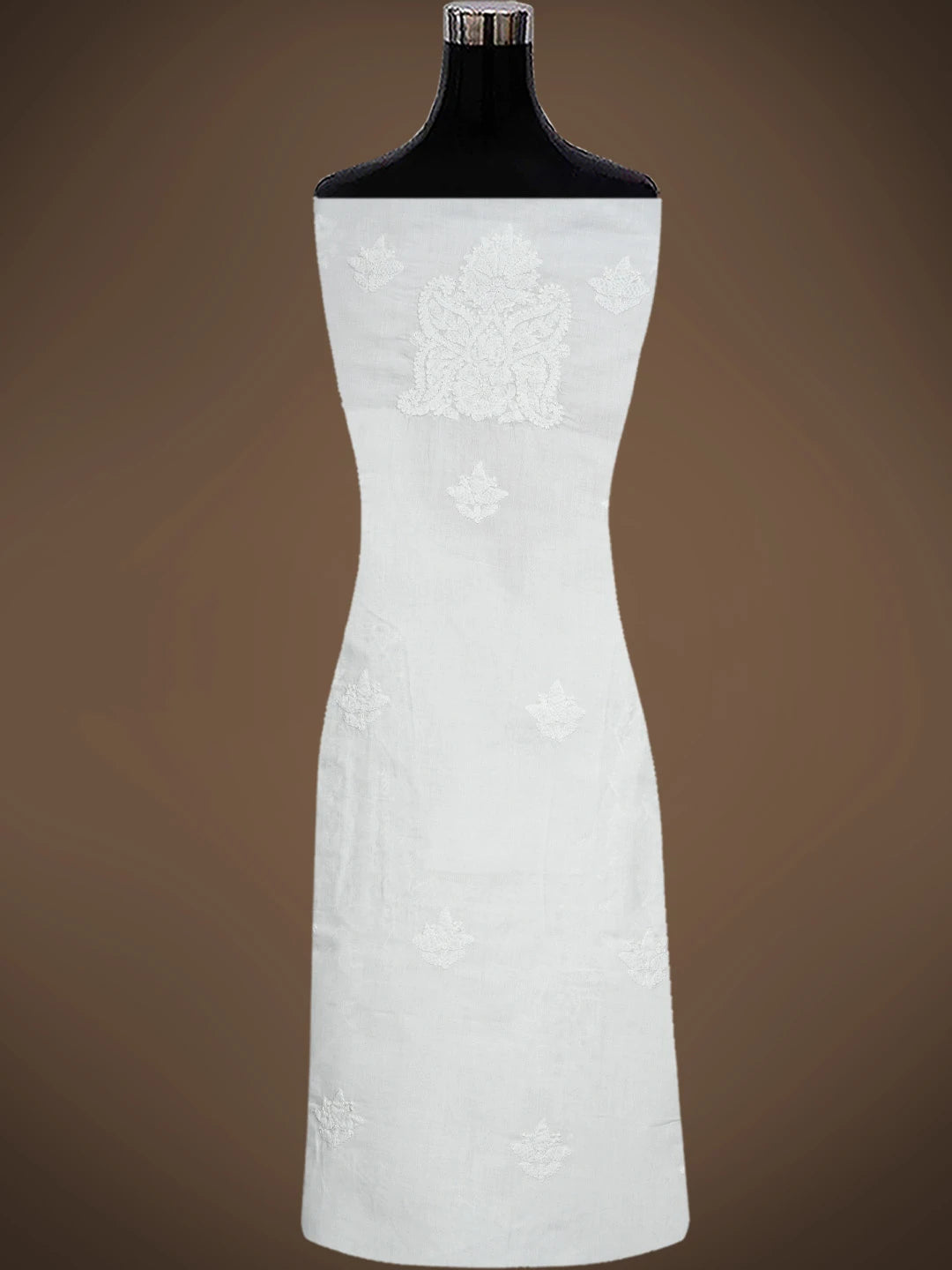 Ada Hand Embroidered White Cotton Lucknowi Chikankari Unstitched Suit Piece With Mukaish Work 01A839563