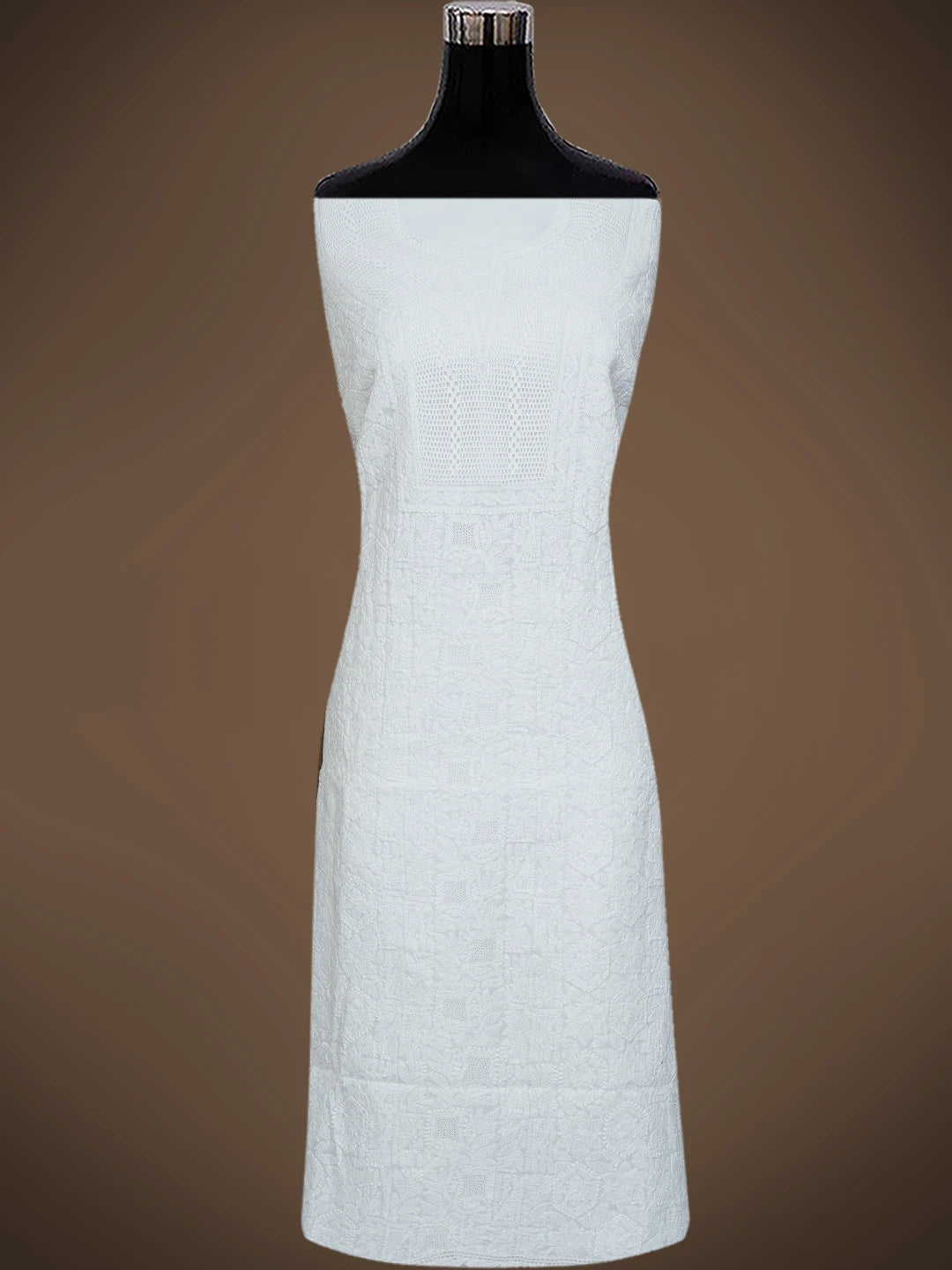 Ada Hand Embroidered White Cotton Lucknowi Chikankari Unstitched Suit Piece With Mukaish Work 01A839563