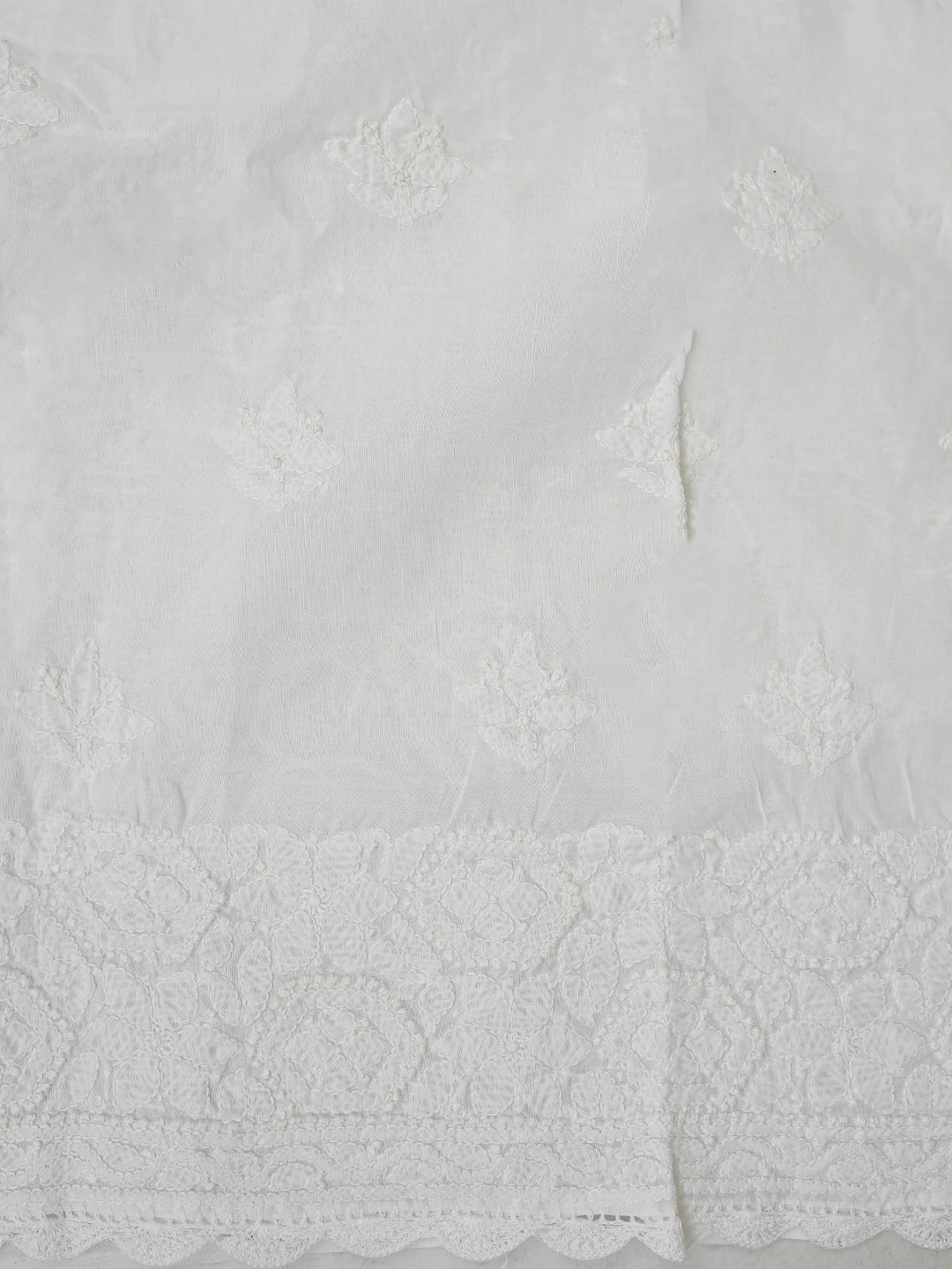 Ada Hand Embroidered White Cotton Lucknowi Chikankari Unstitched Suit Piece With Mukaish Work 01A839563