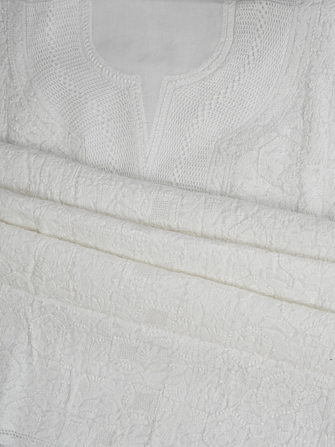 Ada Hand Embroidered White Cotton Lucknowi Chikankari Unstitched Suit Piece With Mukaish Work 01A839563