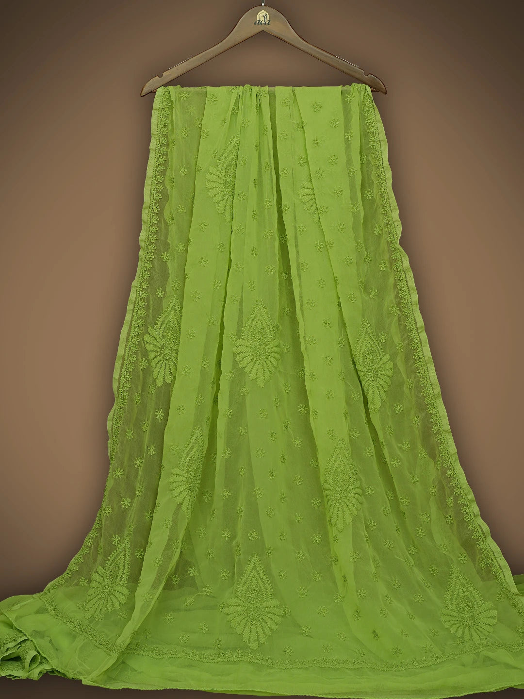 Ada Hand Embroidered Apple Green Georgette Lucknowi Chikankari Saree With Blouse 01A764126