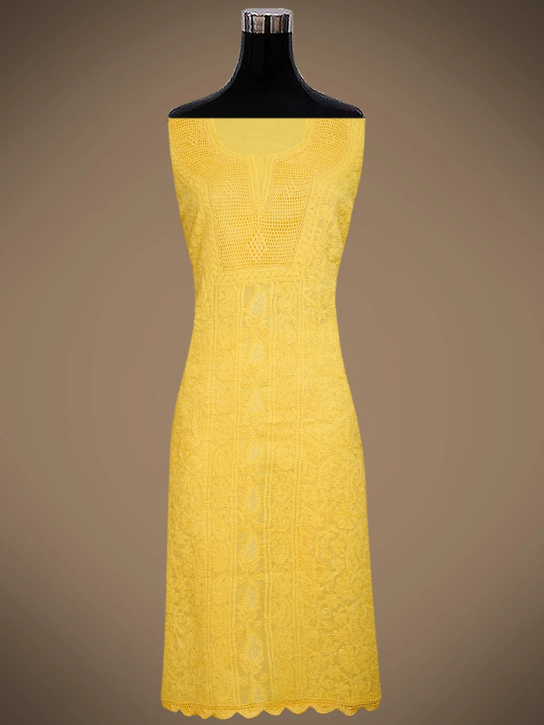 Ada Hand Embroidered Yellow Cotton Lucknowi Chikankari Unstitched Suit Piece With Mukaish Work 01A839569