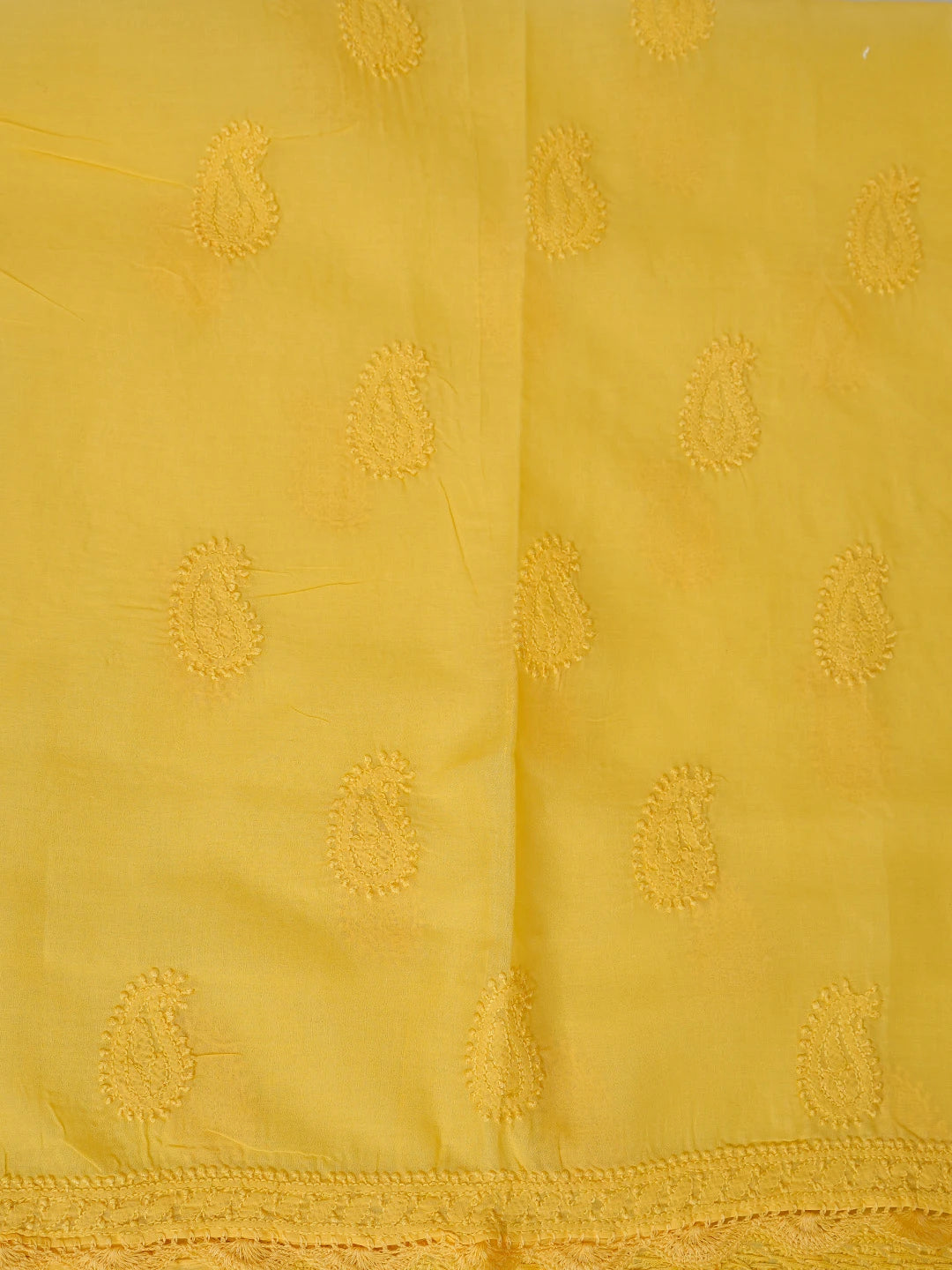 Ada Hand Embroidered Yellow Cotton Lucknowi Chikankari Unstitched Suit Piece With Mukaish Work 01A839569